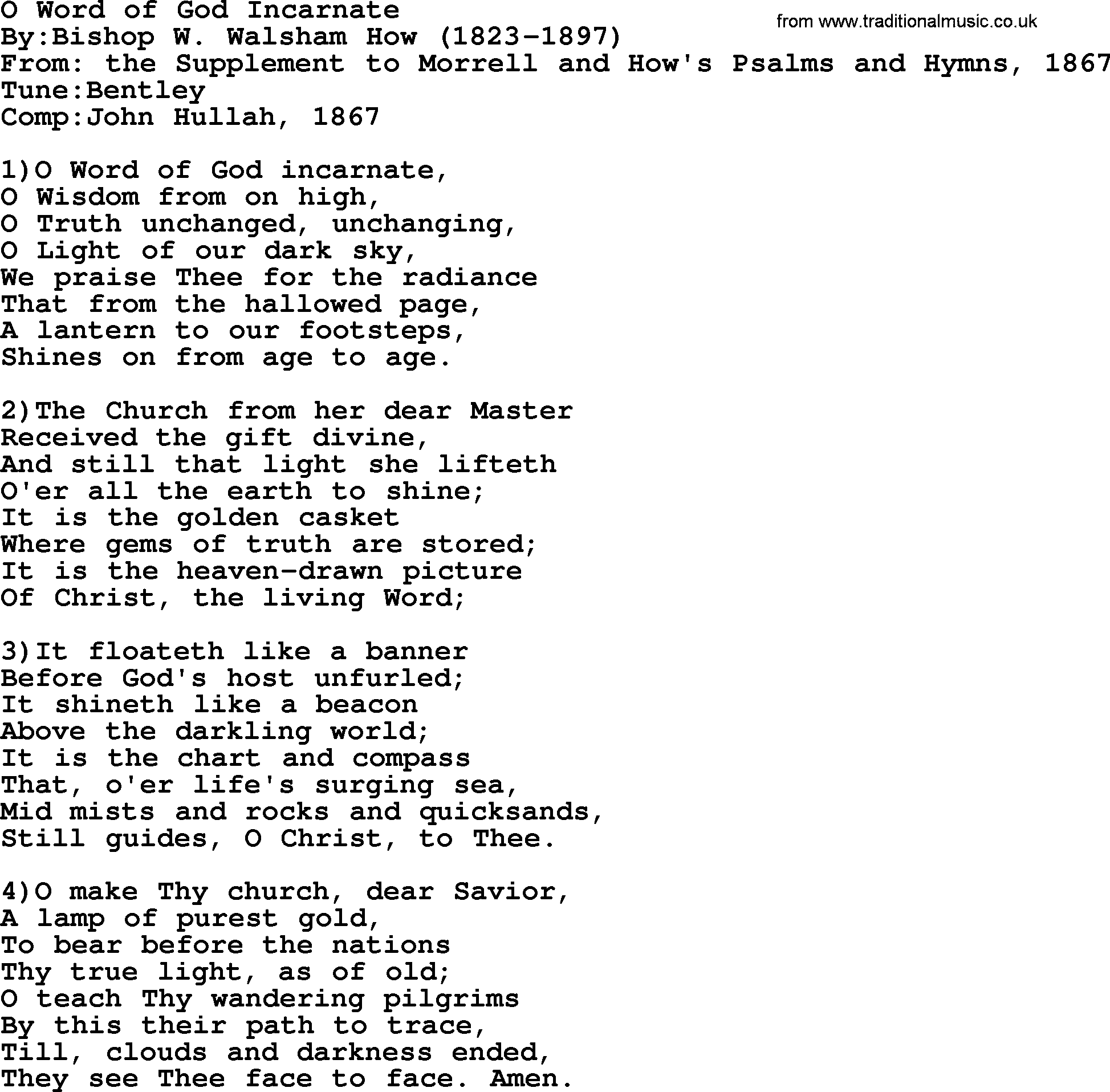 Methodist Hymn: O Word Of God Incarnate, lyrics