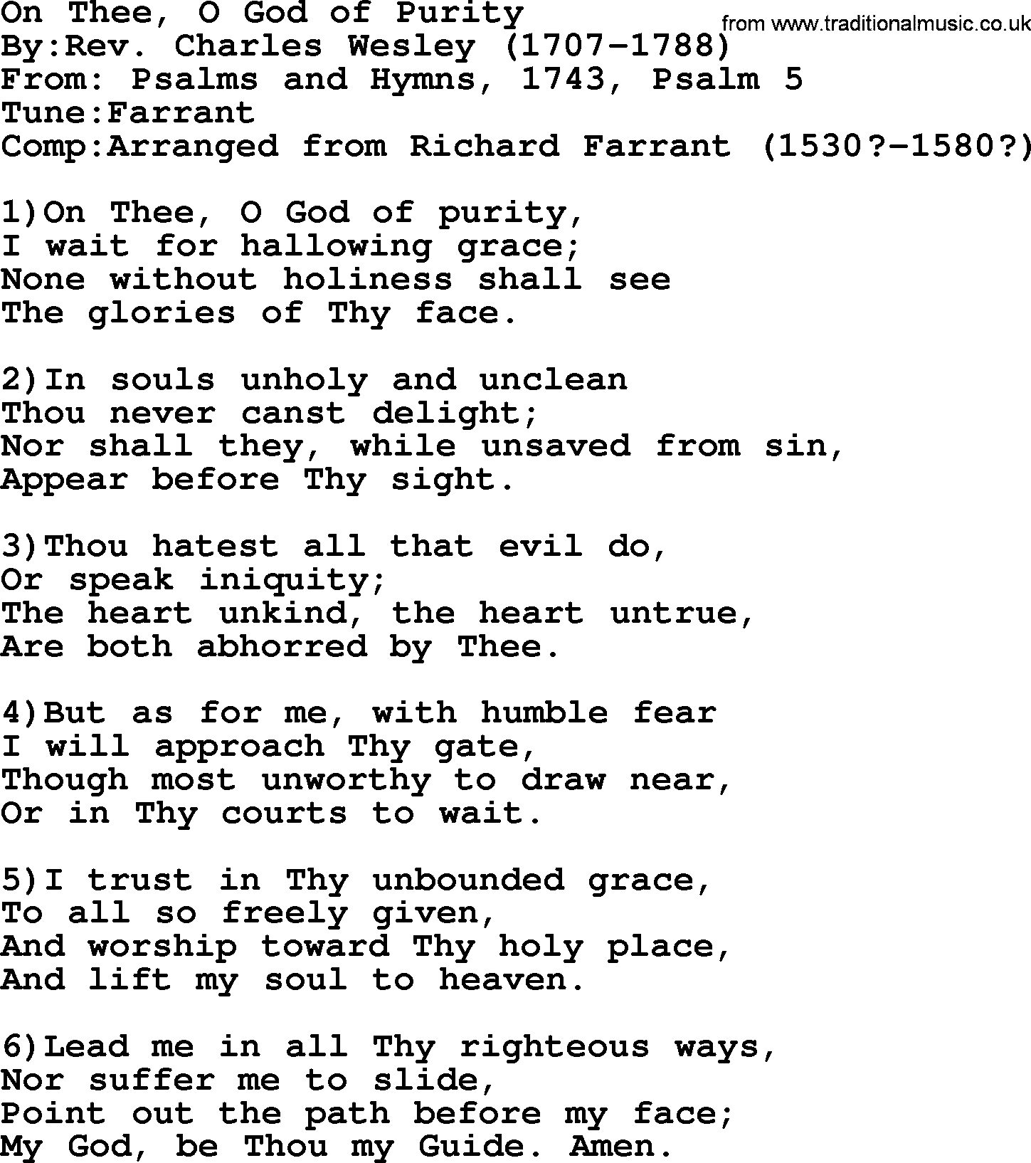 Methodist Hymn: On Thee, O God Of Purity, lyrics