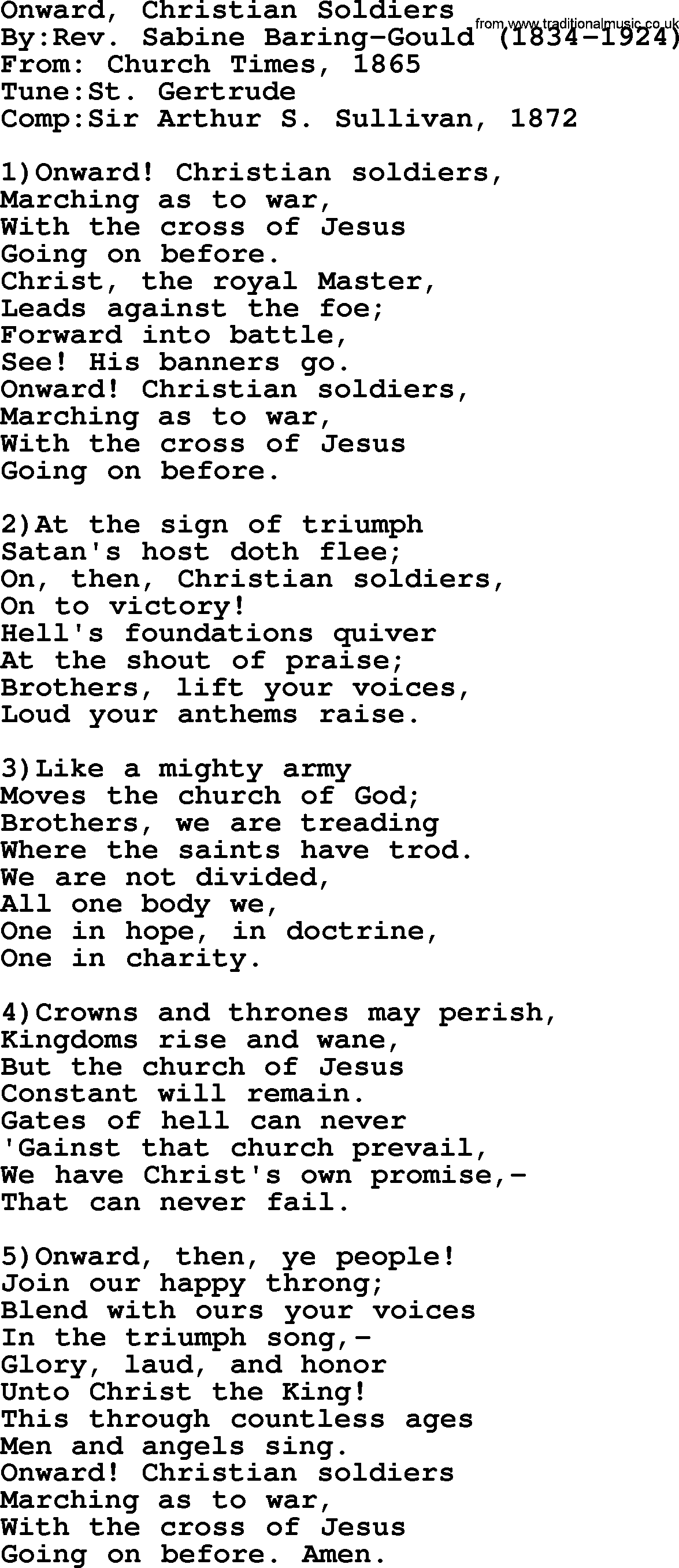 Methodist Hymn: Onward, Christian Soldiers, lyrics