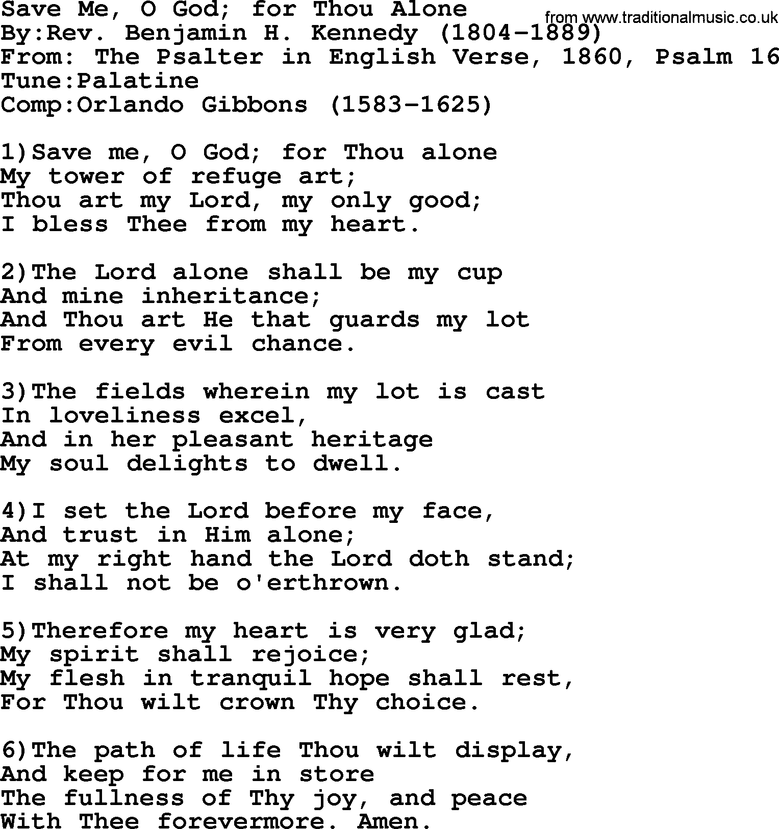 Methodist Hymn: Save Me, O God; For Thou Alone, lyrics