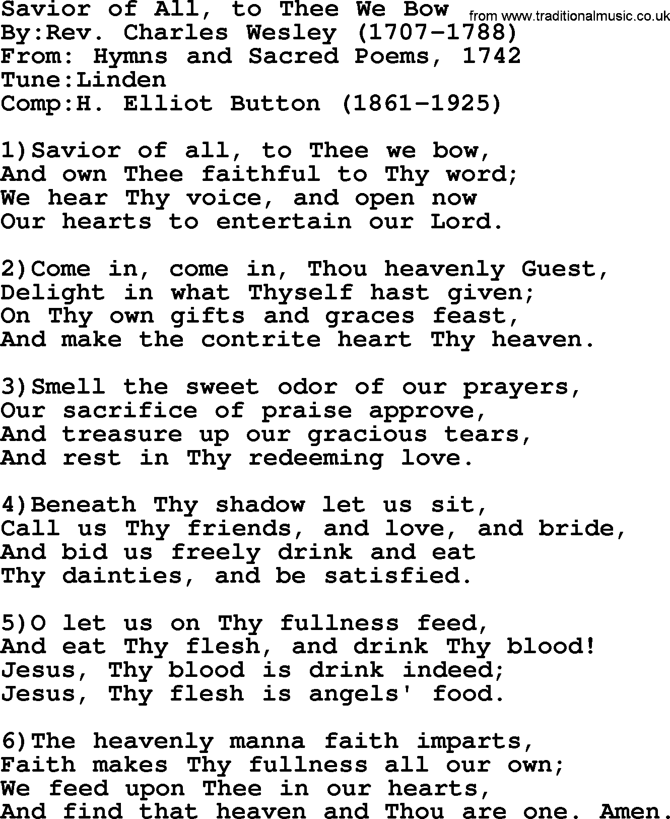 Methodist Hymn: Savior Of All, To Thee We Bow, lyrics