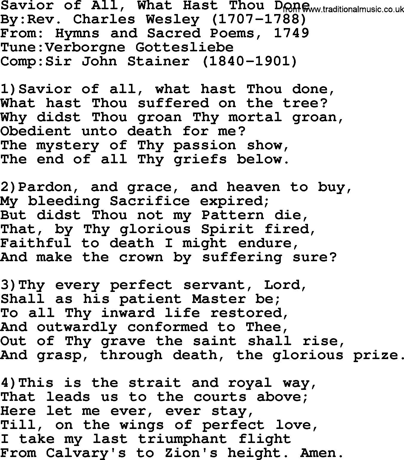 Methodist Hymn: Savior Of All, What Hast Thou Done, lyrics
