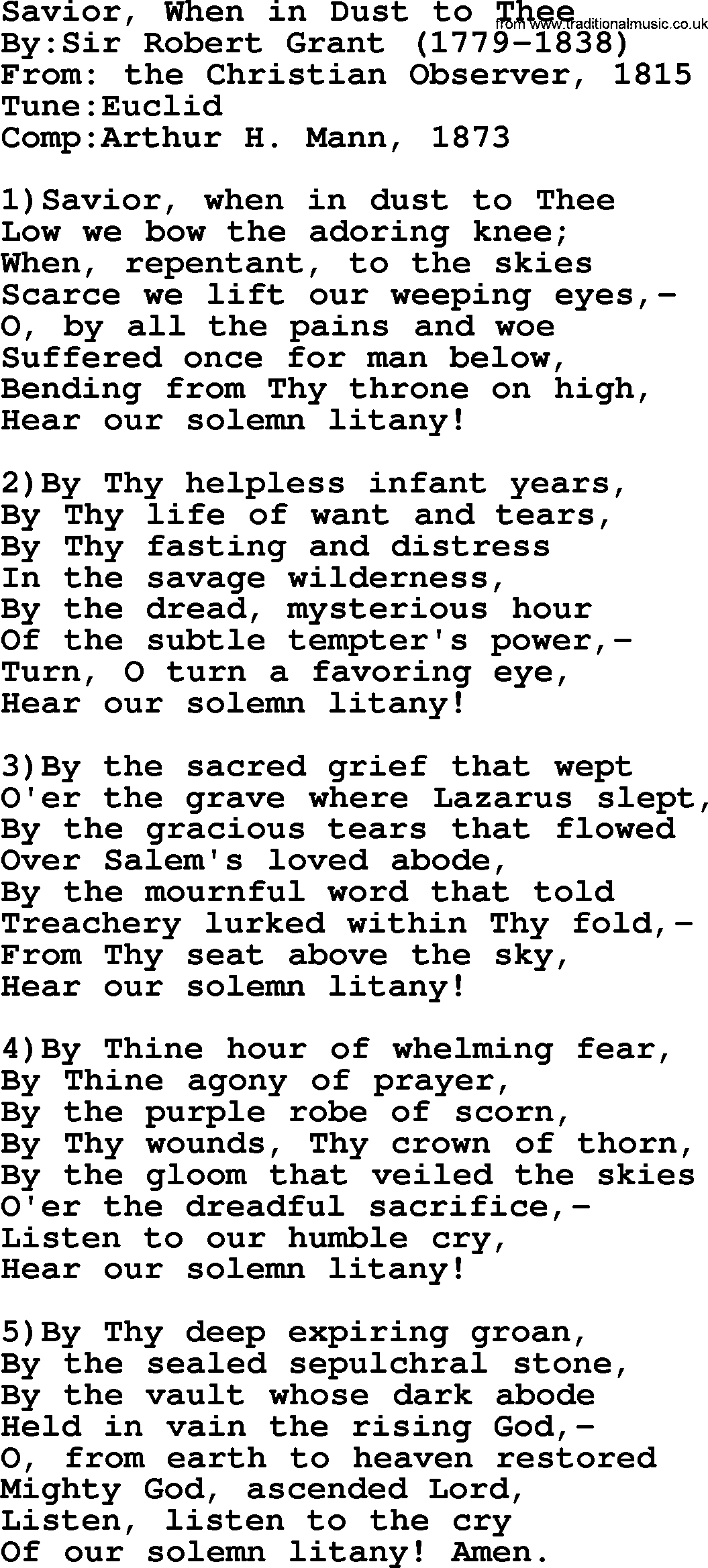 Methodist Hymn: Savior, When In Dust To Thee, lyrics