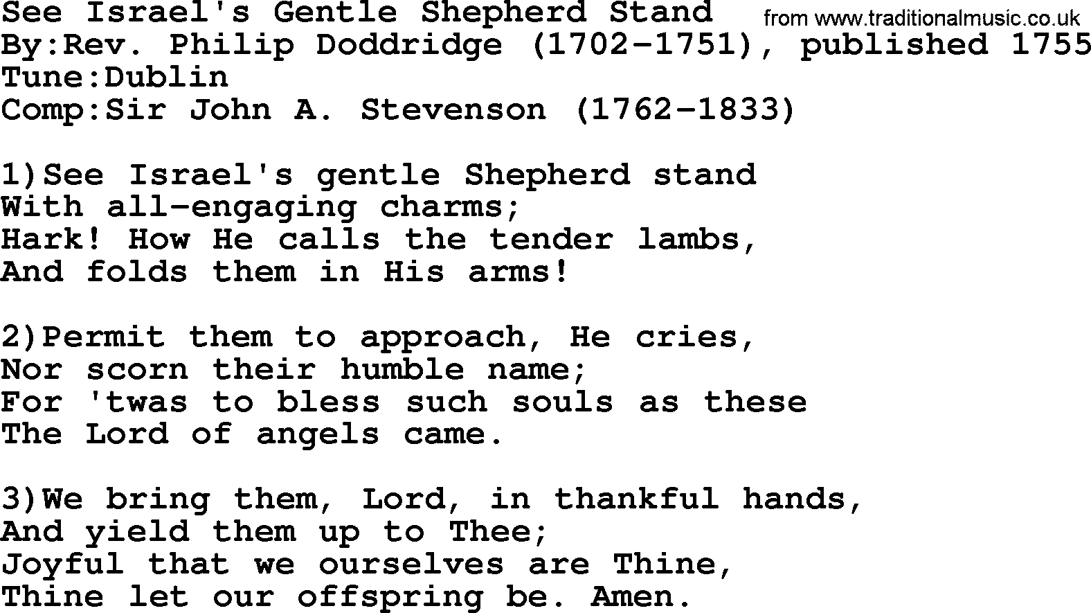 Methodist Hymn: See Israel's Gentle Shepherd Stand, lyrics