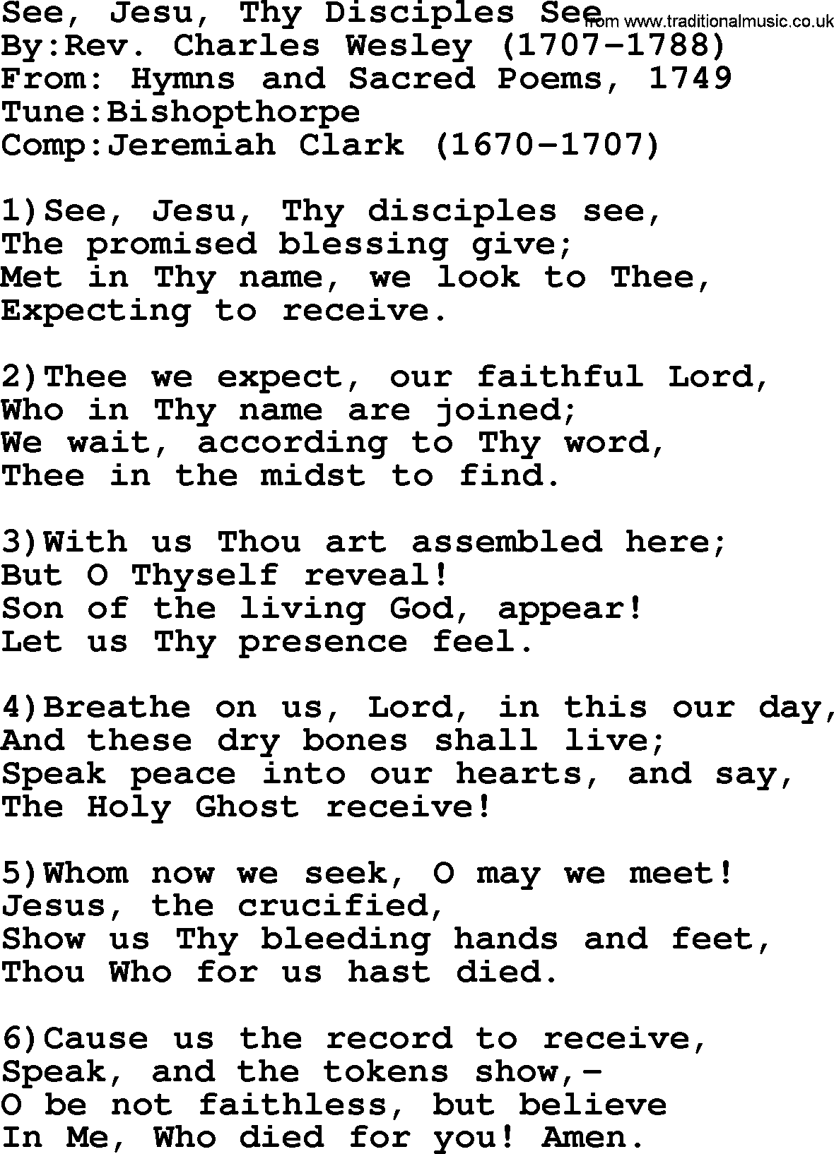 Methodist Hymn: See, Jesu, Thy Disciples See, lyrics