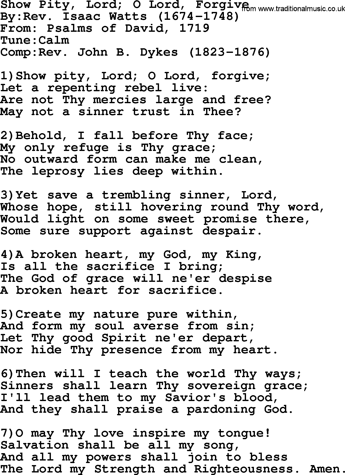 Methodist Hymn: Show Pity, Lord; O Lord, Forgive, lyrics