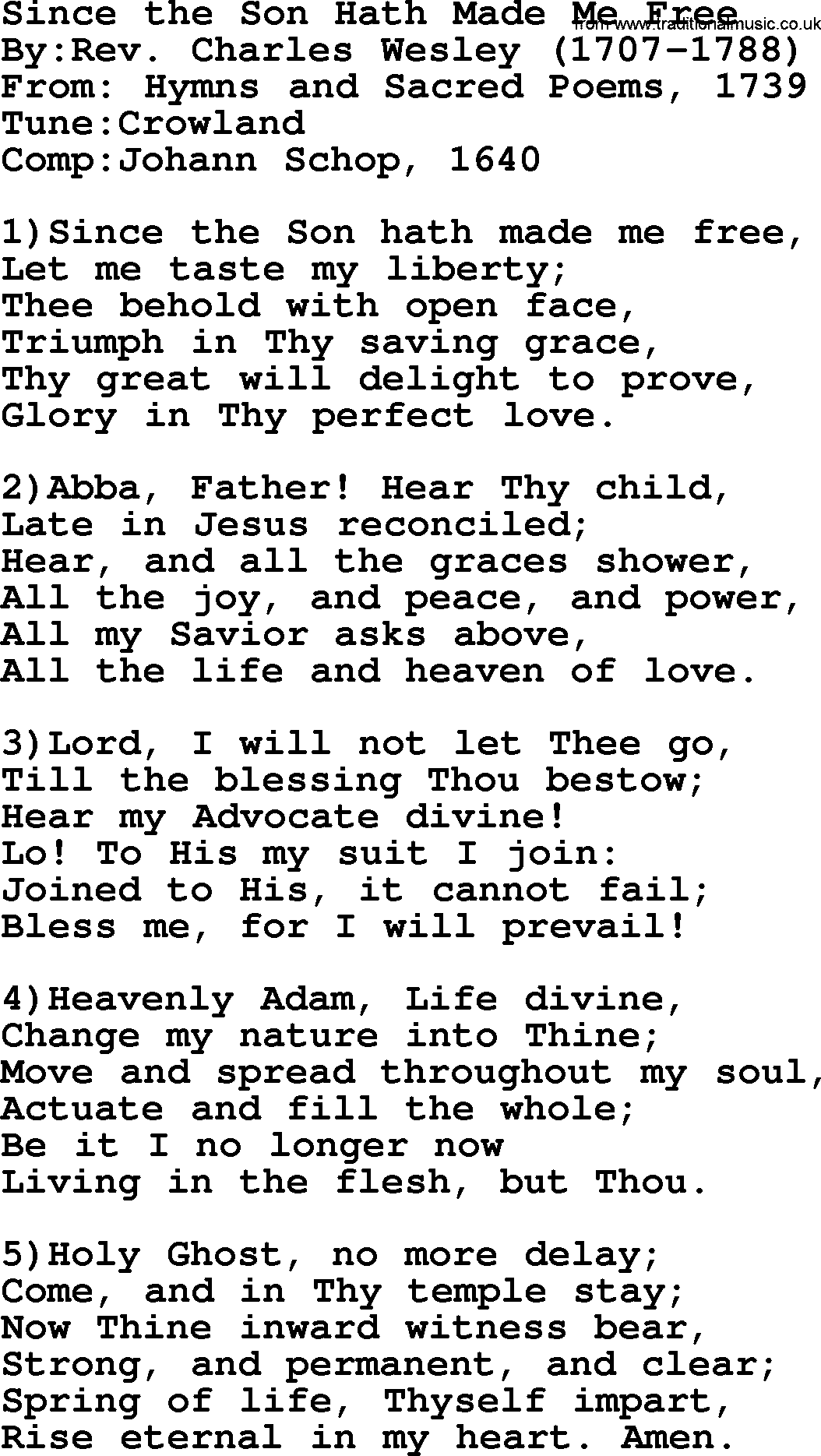 Methodist Hymn: Since The Son Hath Made Me Free, lyrics
