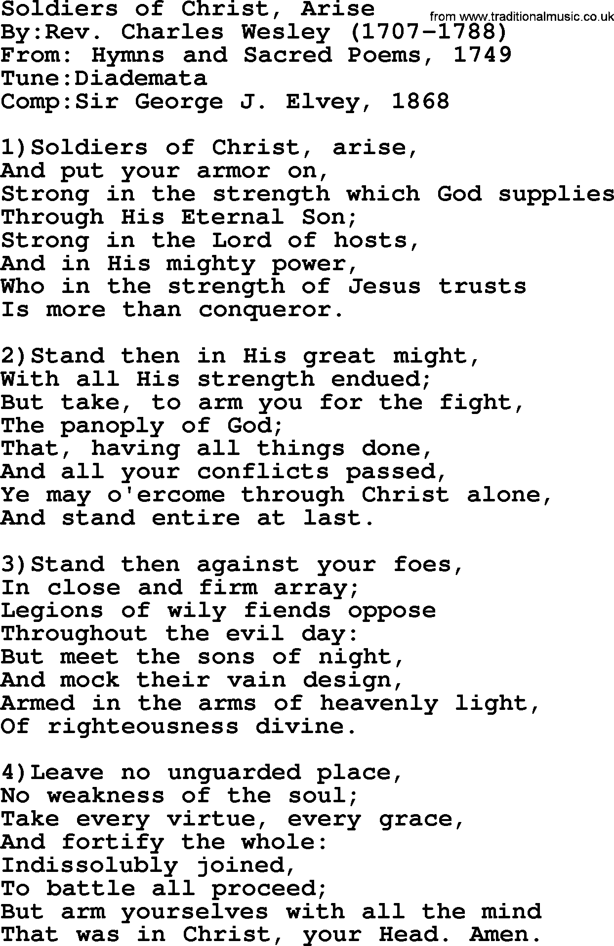 Methodist Hymn: Soldiers Of Christ, Arise, lyrics