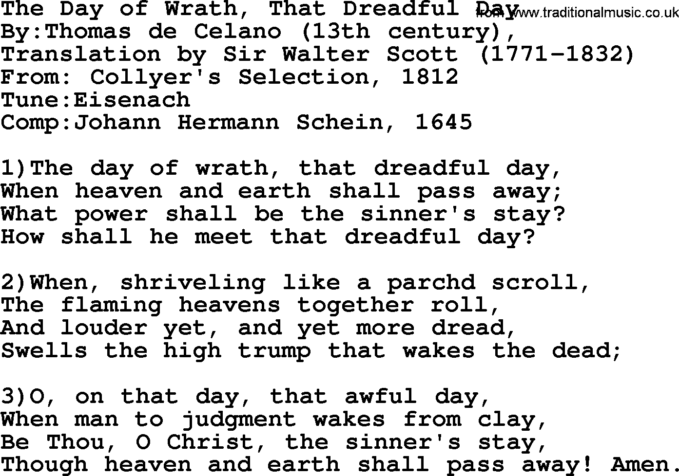 Methodist Hymn: The Day Of Wrath, That Dreadful Day, lyrics