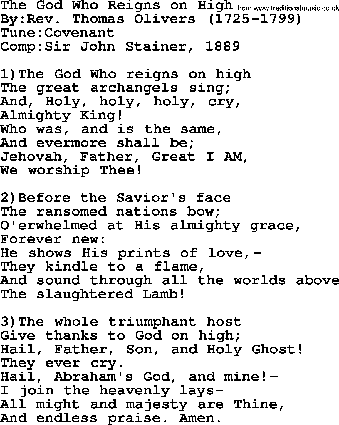 Methodist Hymn: The God Who Reigns On High, lyrics