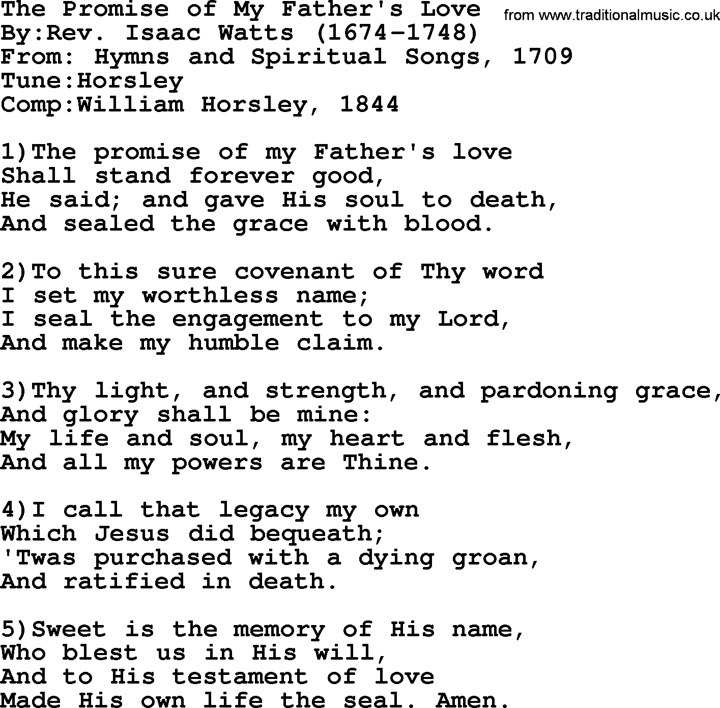 Methodist Hymn: The Promise Of My Father's Love, lyrics
