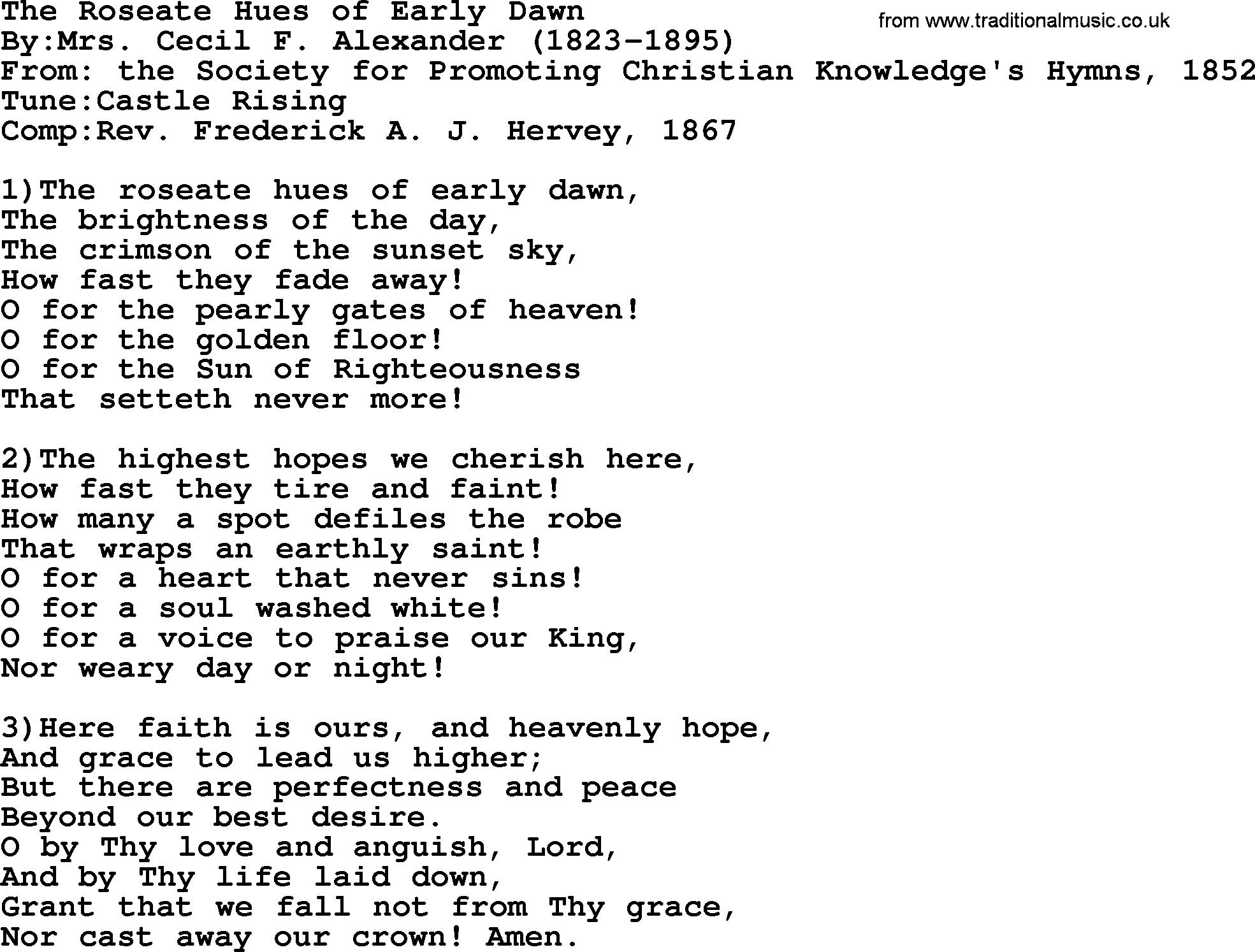 Methodist Hymn: The Roseate Hues Of Early Dawn, lyrics