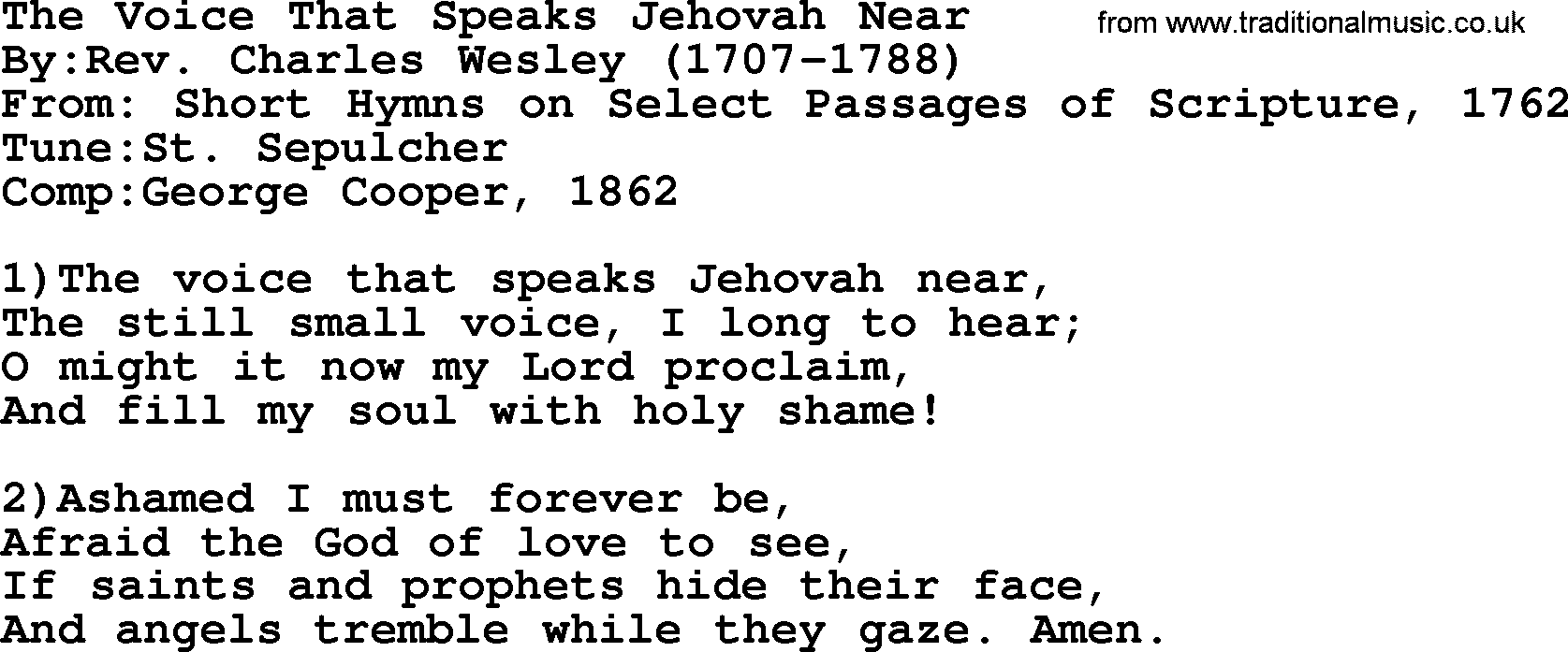 Methodist Hymn: The Voice That Speaks Jehovah Near, lyrics