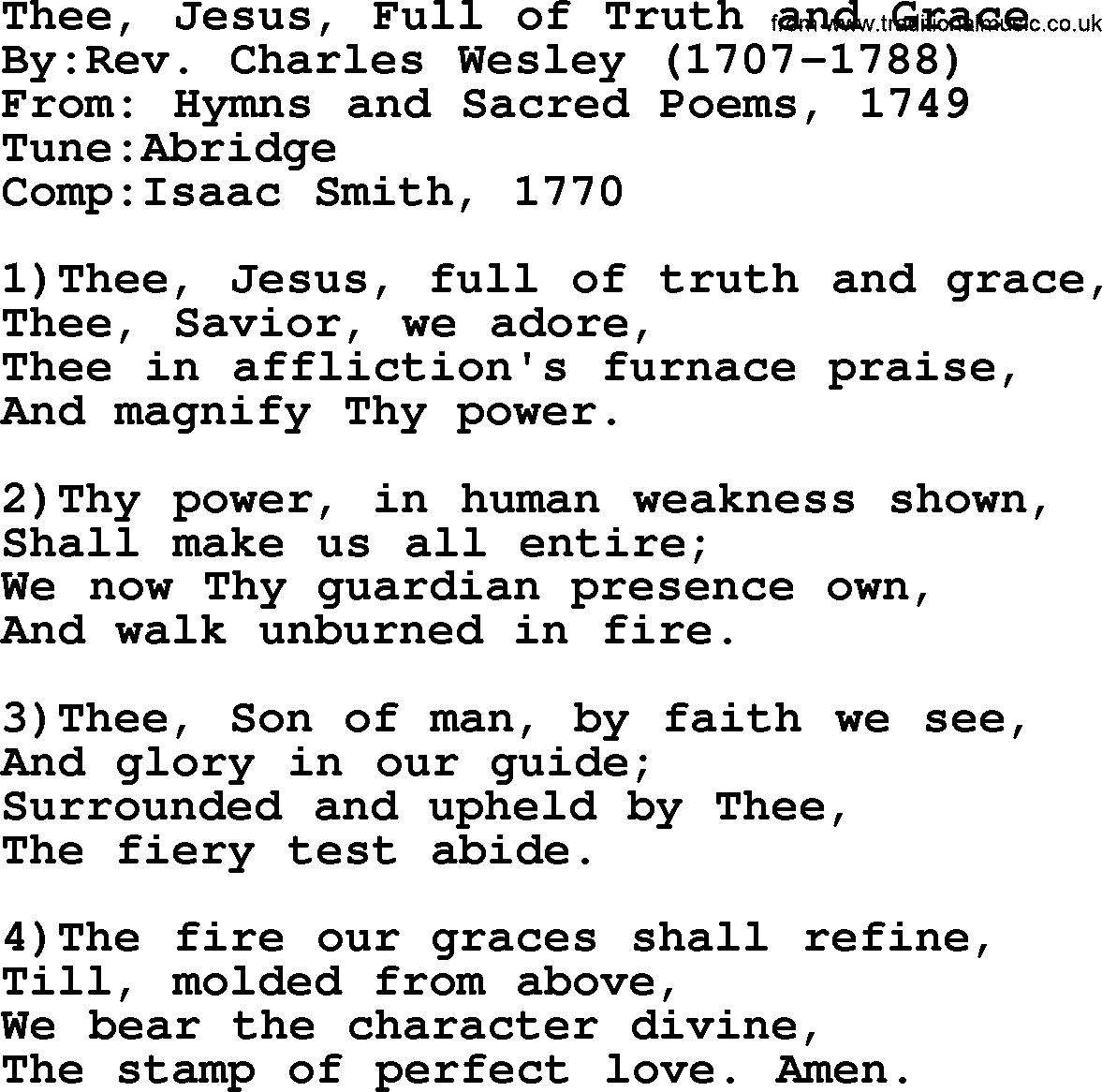 Methodist Hymn: Thee, Jesus, Full Of Truth And Grace, lyrics