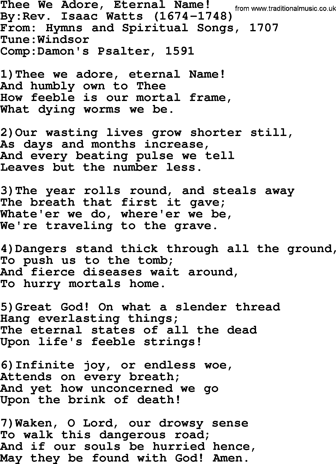 Methodist Hymn: Thee We Adore, Eternal Name!, lyrics