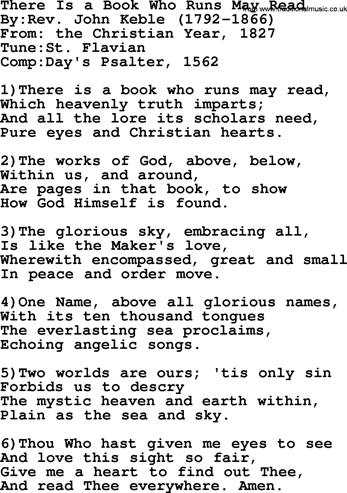 Methodist Hymn: There Is A Book Who Runs May Read, lyrics