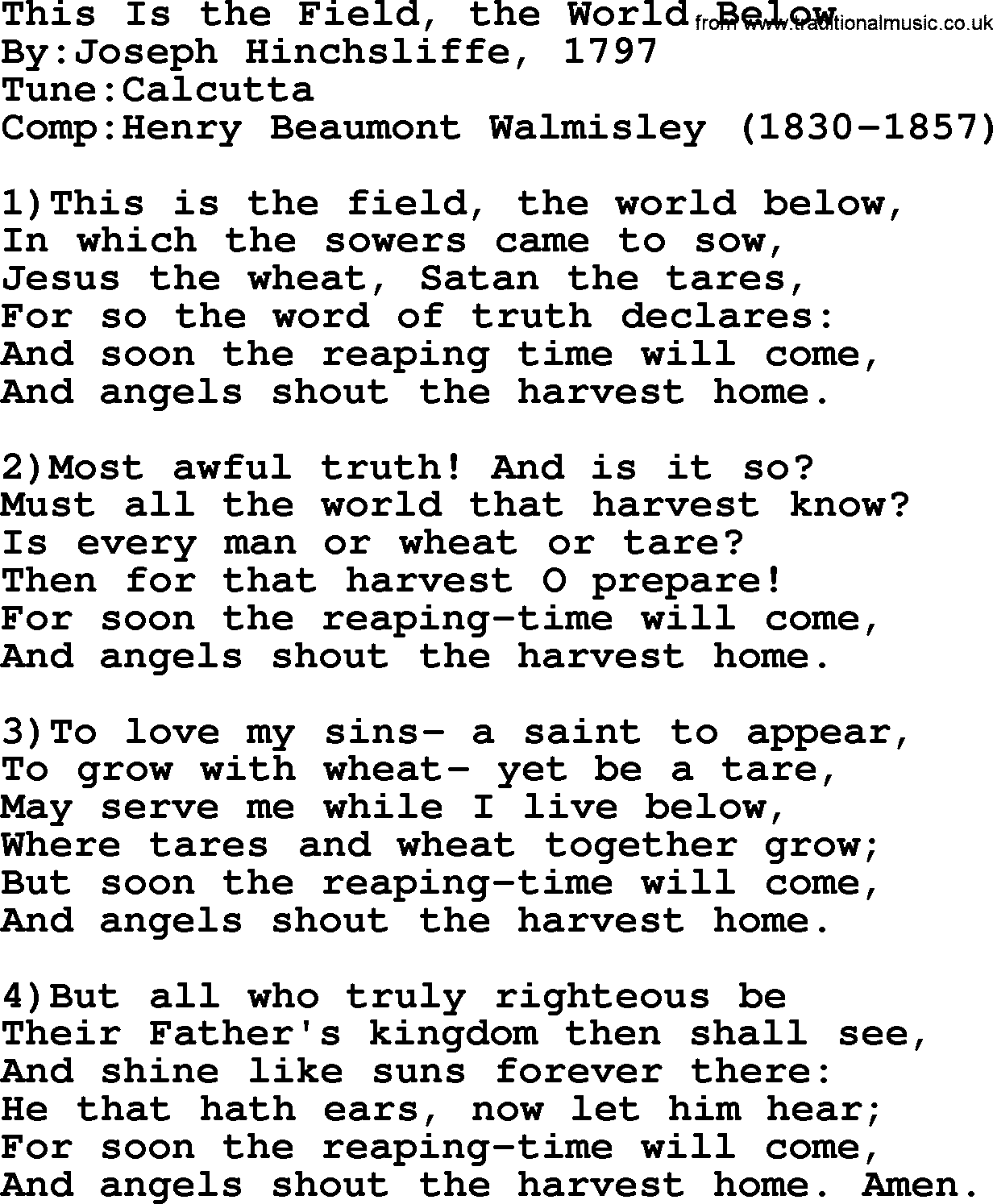Methodist Hymn: This Is The Field, The World Below, lyrics