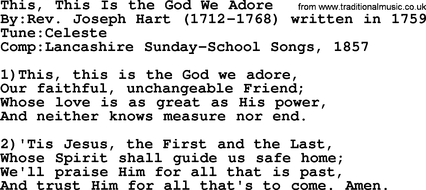 Methodist Hymn: This, This Is The God We Adore, lyrics