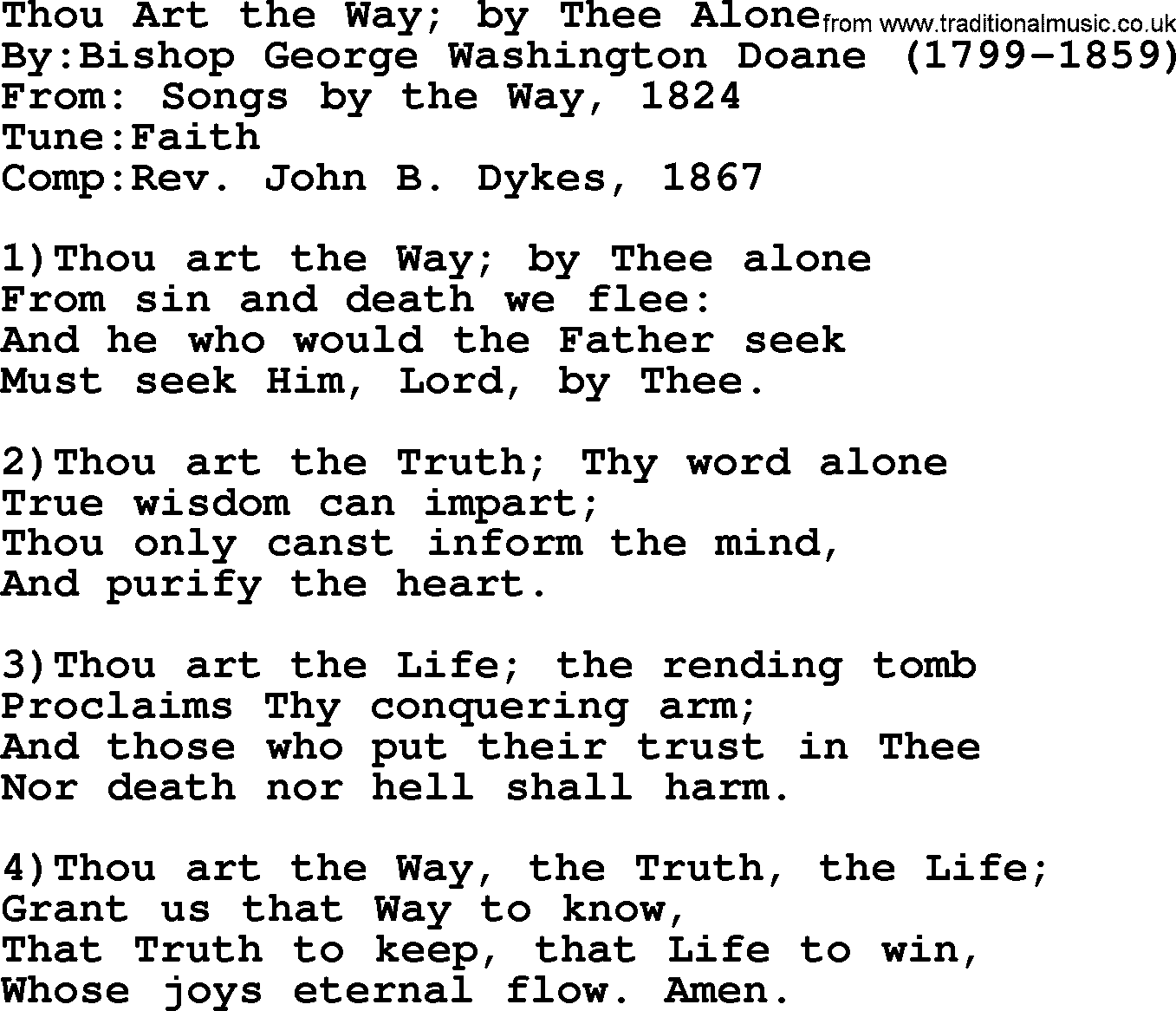 Methodist Hymn: Thou Art The Way; By Thee Alone, lyrics