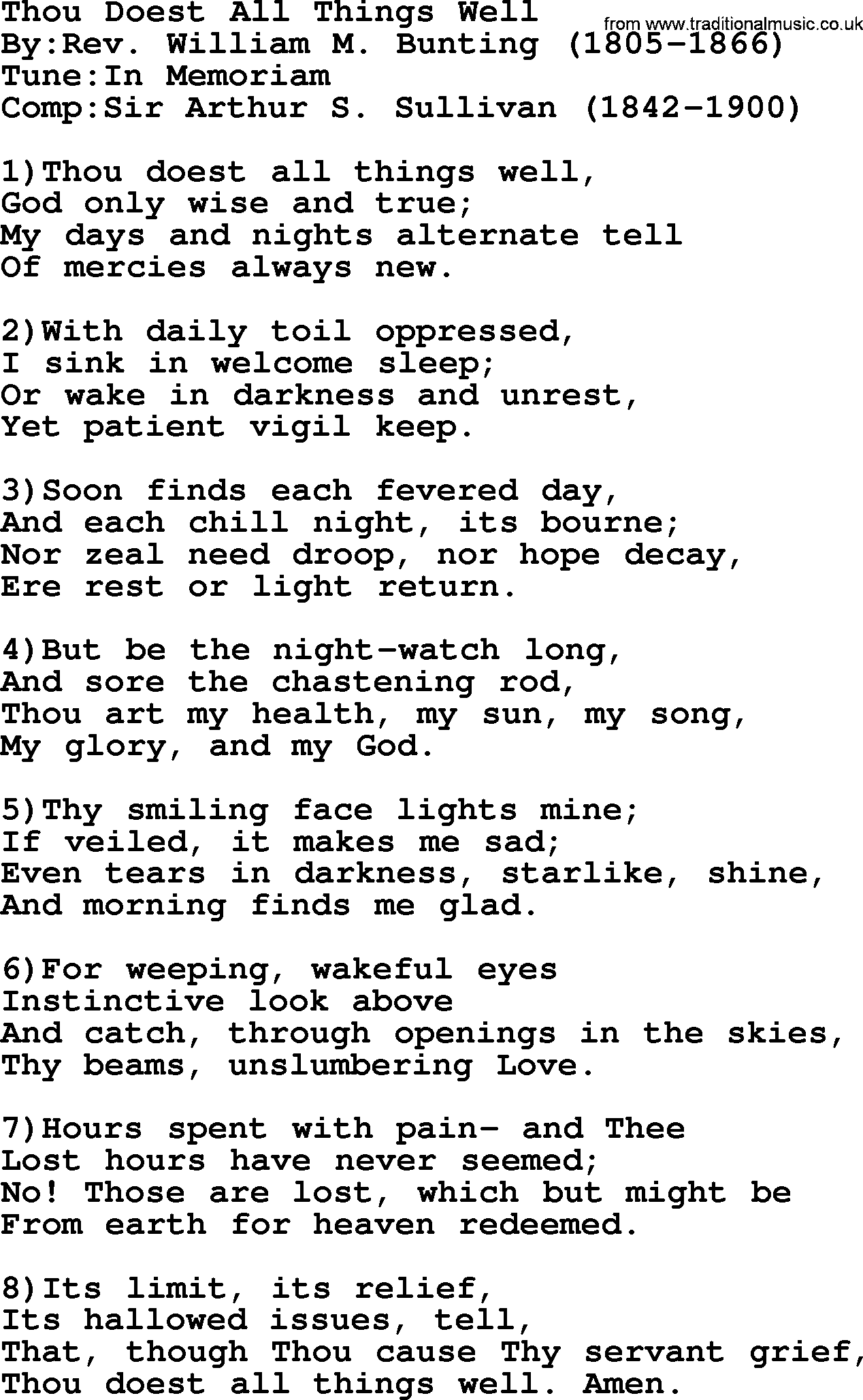 Methodist Hymn: Thou Doest All Things Well, lyrics