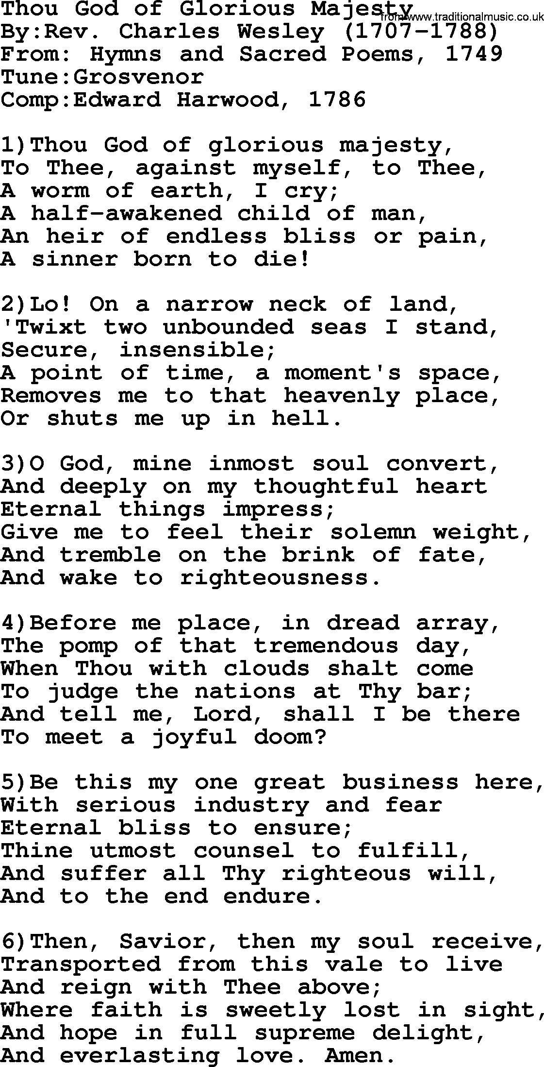 Methodist Hymn: Thou God Of Glorious Majesty, lyrics