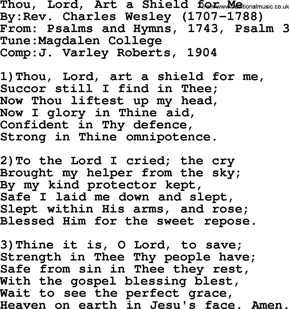 Methodist Hymn: Thou, Lord, Art A Shield For Me, lyrics