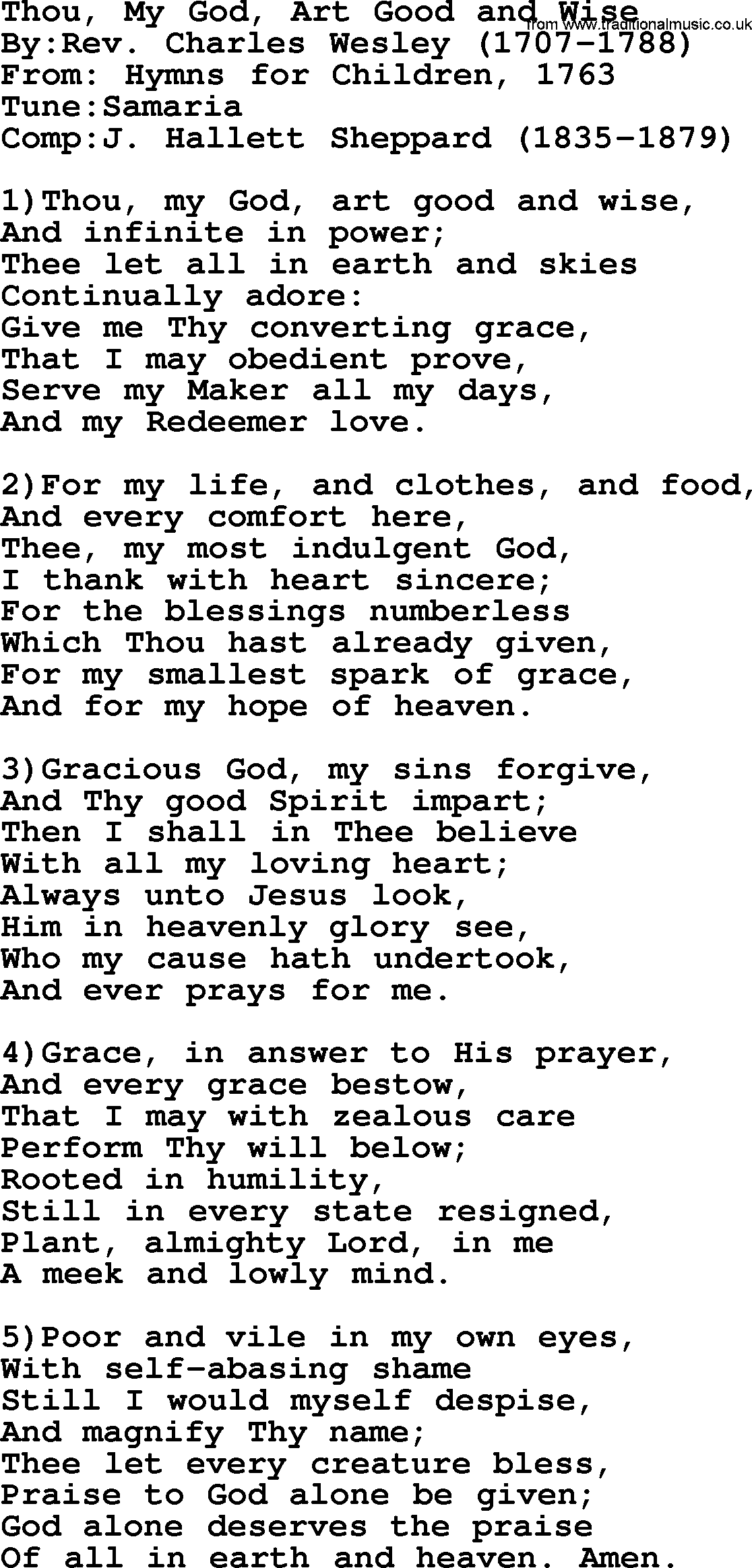 Methodist Hymn: Thou, My God, Art Good And Wise, lyrics