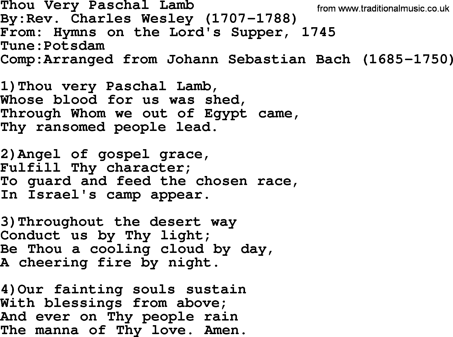 Methodist Hymn: Thou Very Paschal Lamb, lyrics