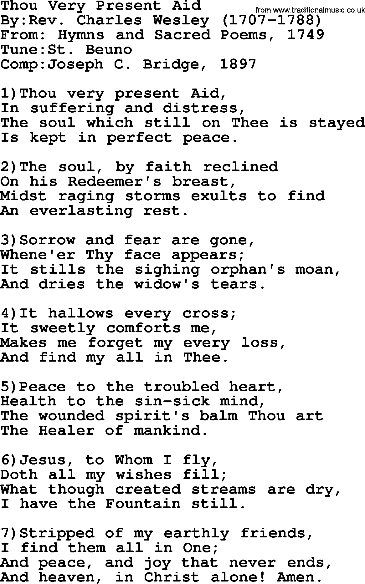 Methodist Hymn: Thou Very Present Aid, lyrics