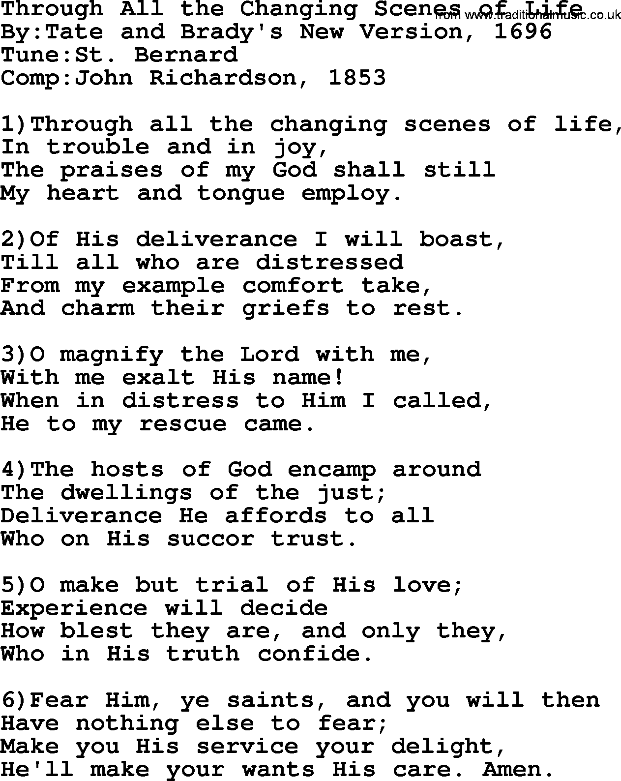 Methodist Hymn: Through All The Changing Scenes Of Life, lyrics
