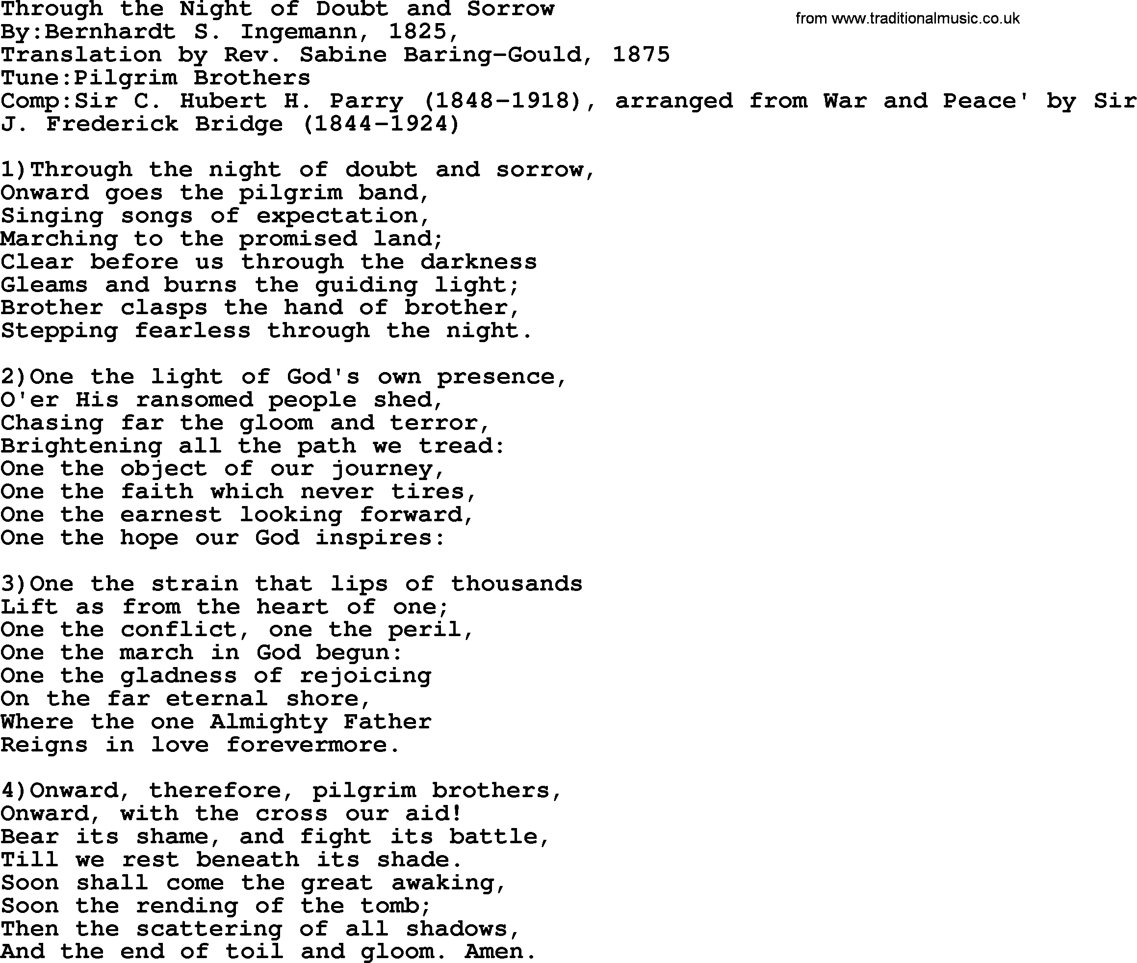 Methodist Hymn: Through The Night Of Doubt And Sorrow, lyrics