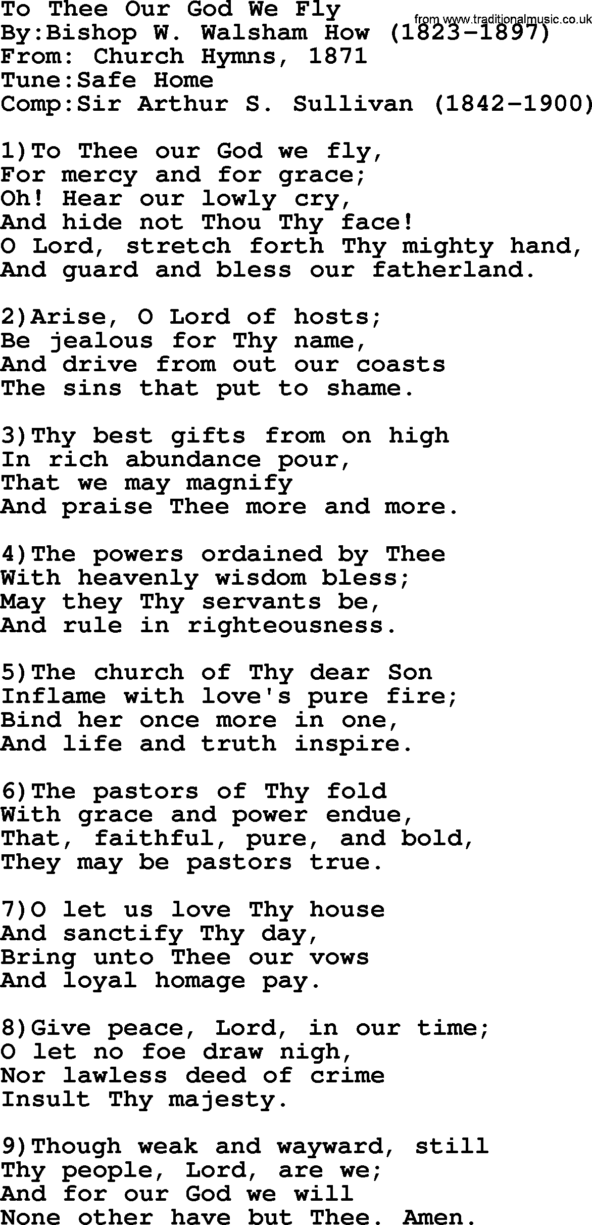 Methodist Hymn: To Thee Our God We Fly, lyrics