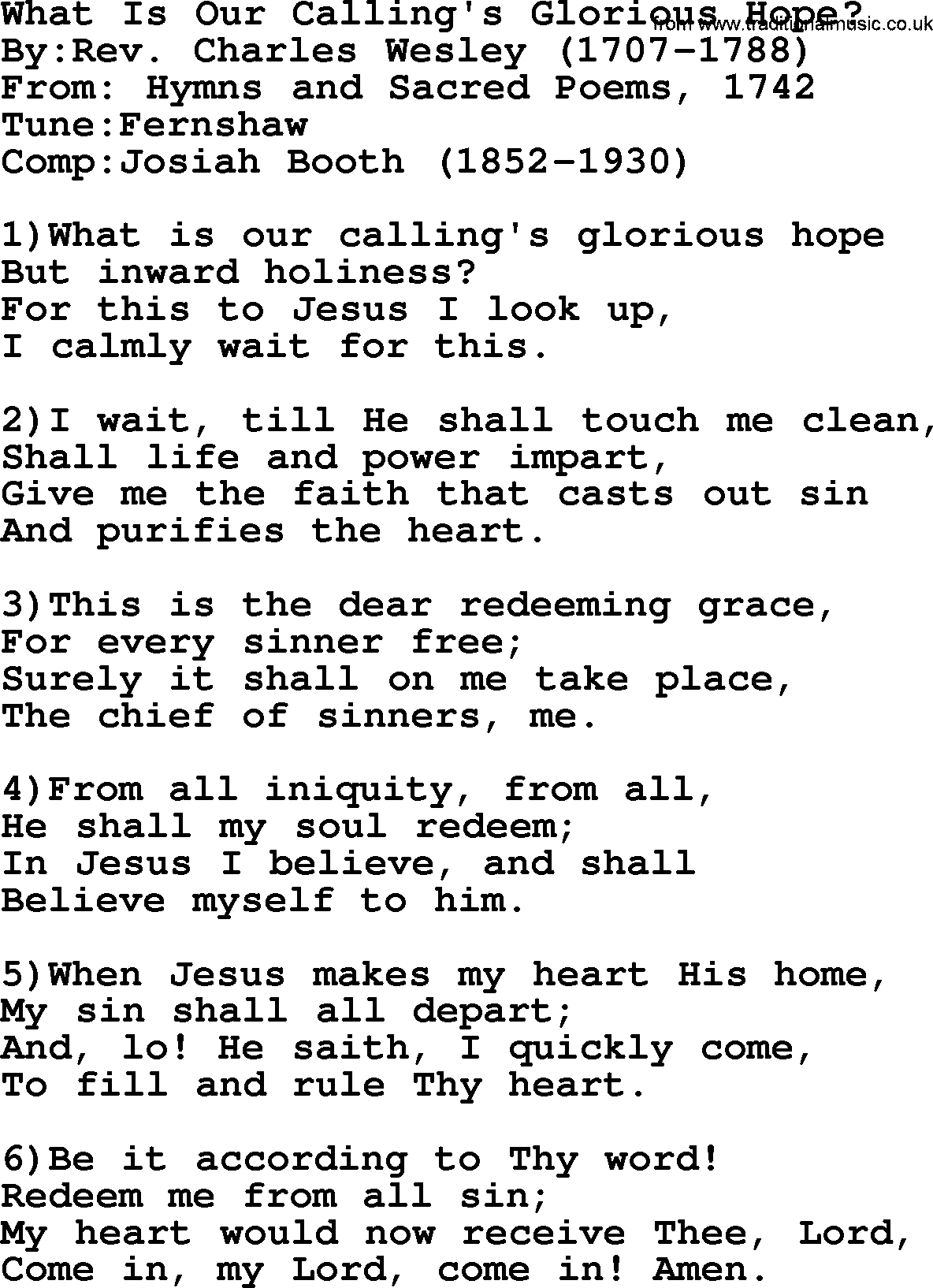 Methodist Hymn: What Is Our Calling's Glorious Hope, lyrics