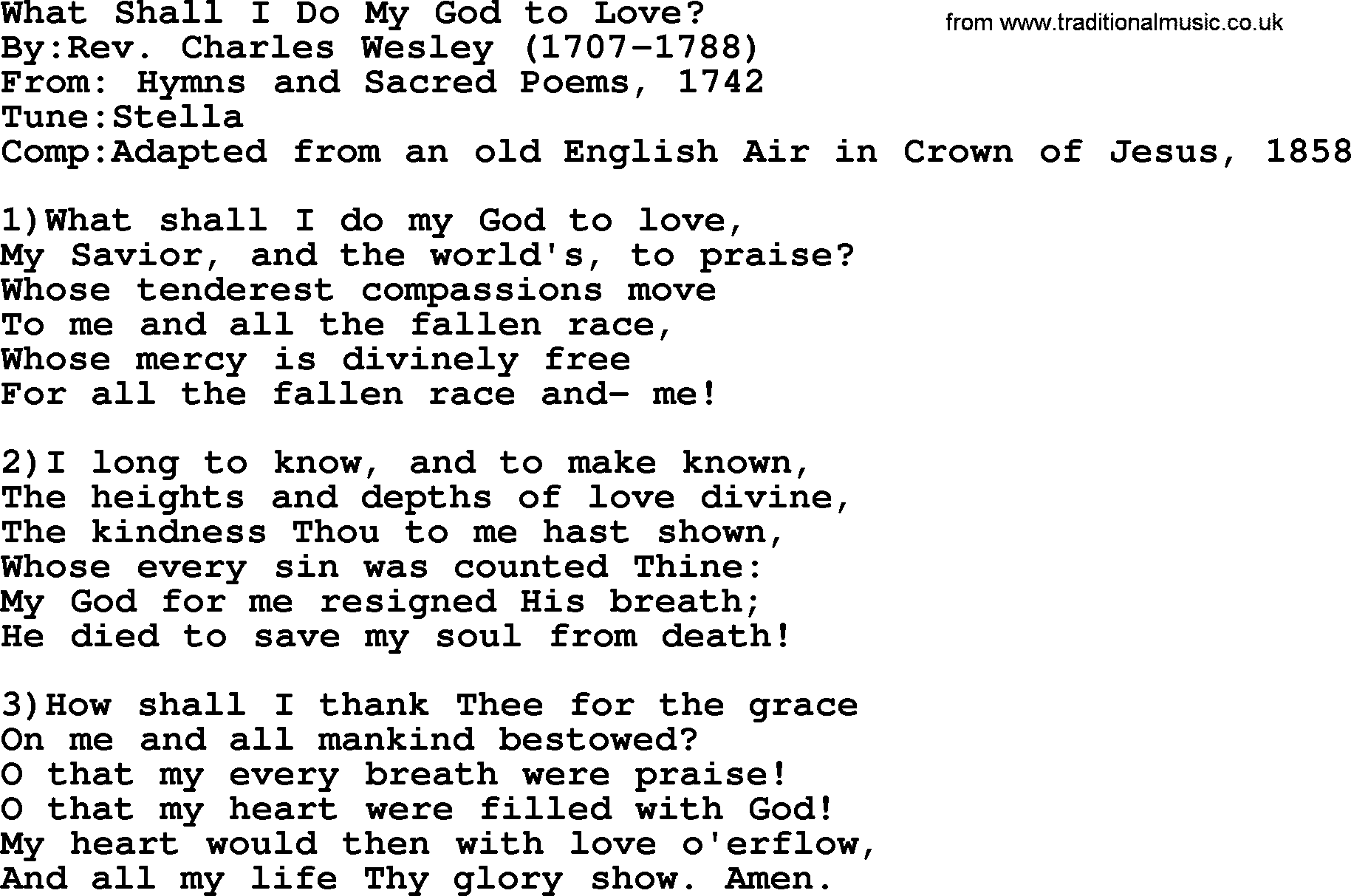 Methodist Hymn: What Shall I Do My God To Love, lyrics