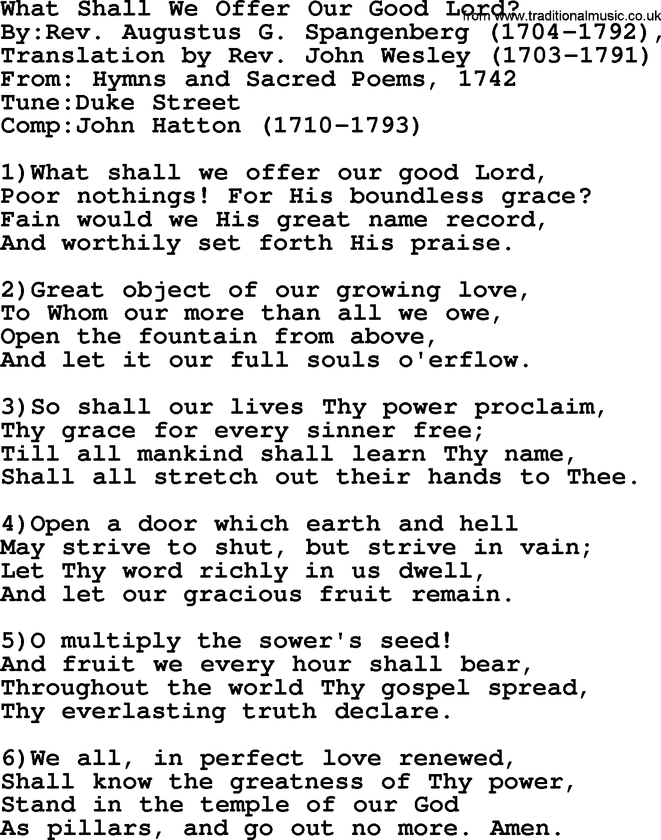Methodist Hymn: What Shall We Offer Our Good Lord, lyrics