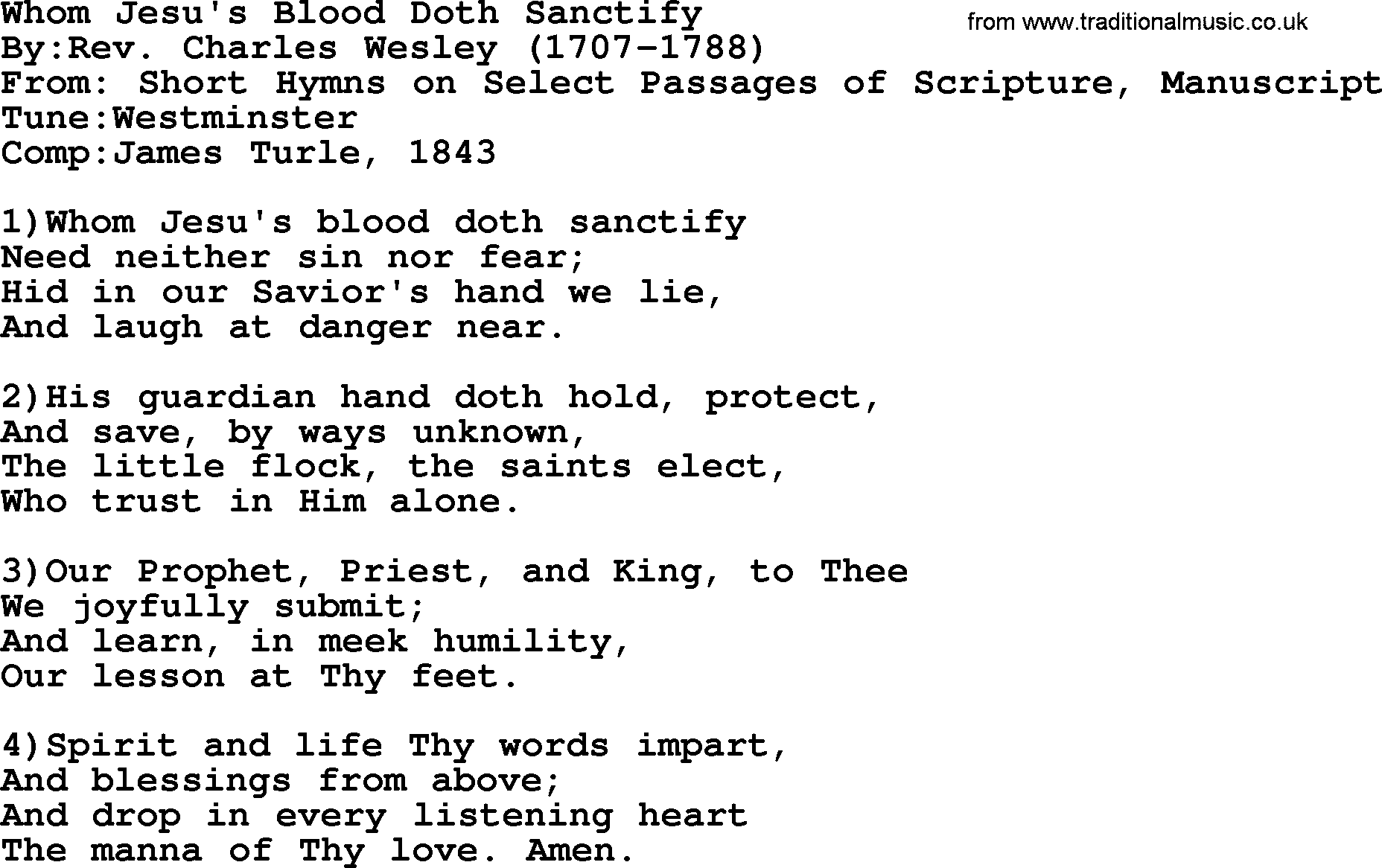 Methodist Hymn: Whom Jesu's Blood Doth Sanctify, lyrics