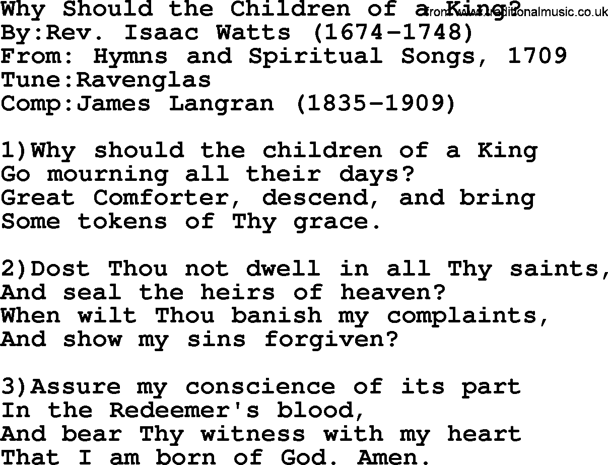 Methodist Hymn: Why Should The Children Of A King, lyrics