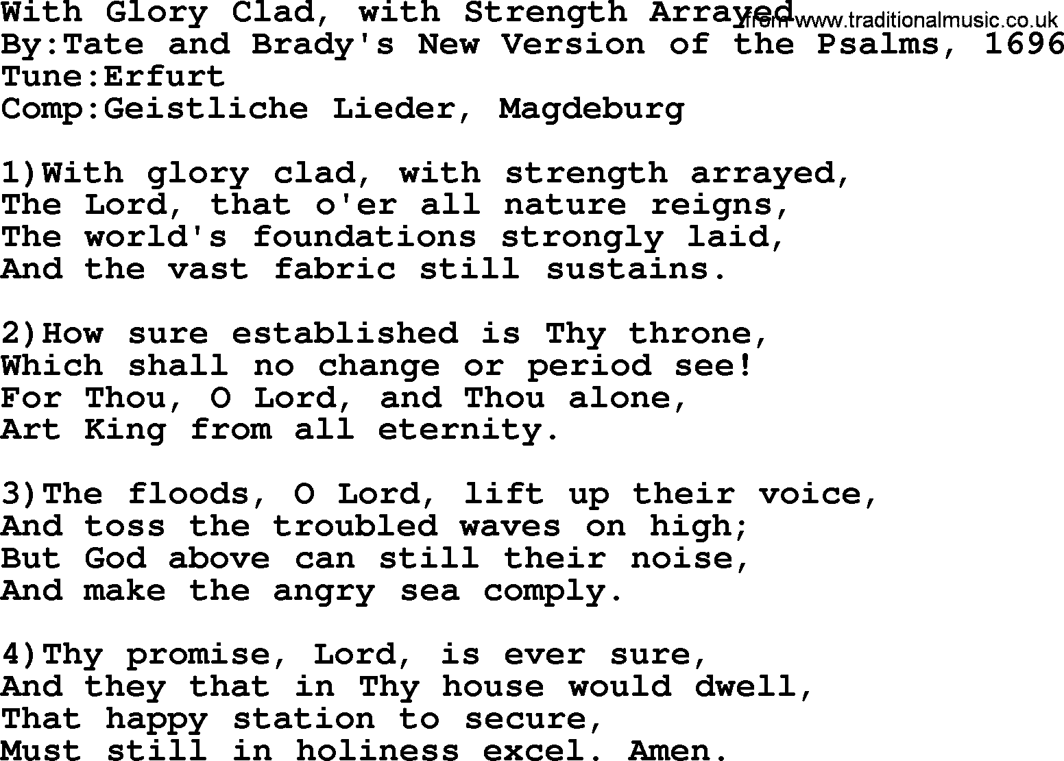Methodist Hymn: With Glory Clad, With Strength Arrayed, lyrics