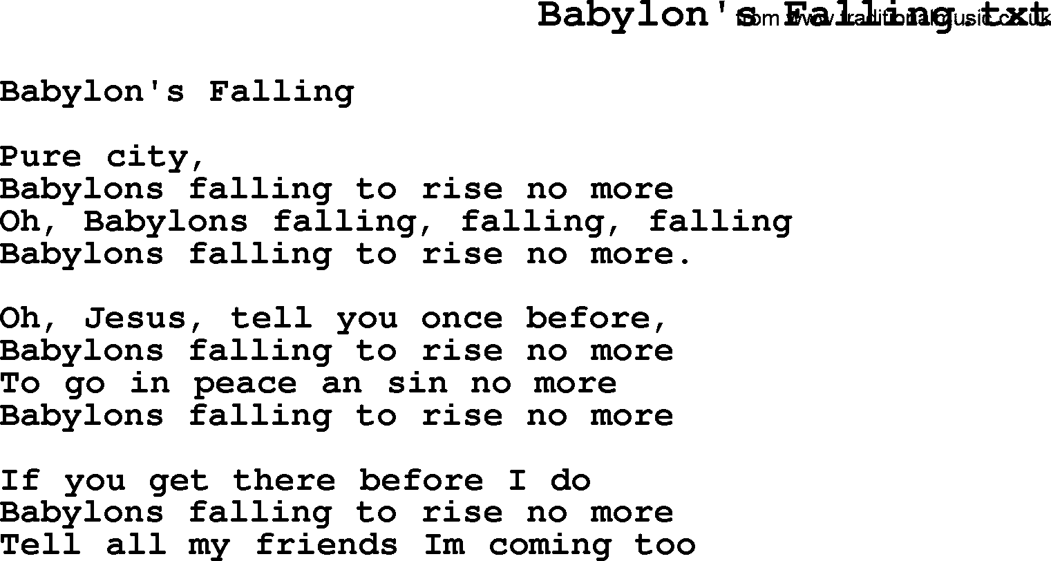 Negro Spiritual Song Lyrics for Babylon's Falling