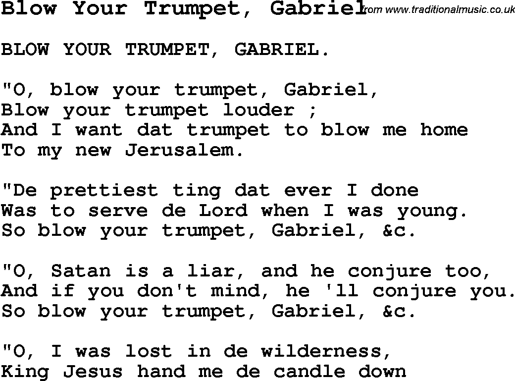 Negro Spiritual Song Lyrics for Blow Your Trumpet, Gabriel