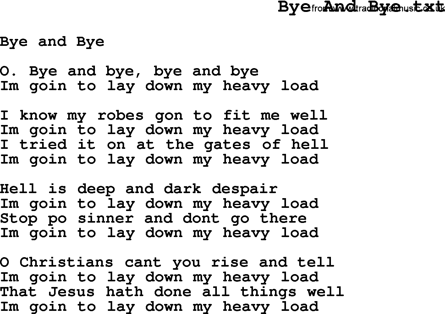 Negro Spiritual Song Lyrics for Bye And Bye