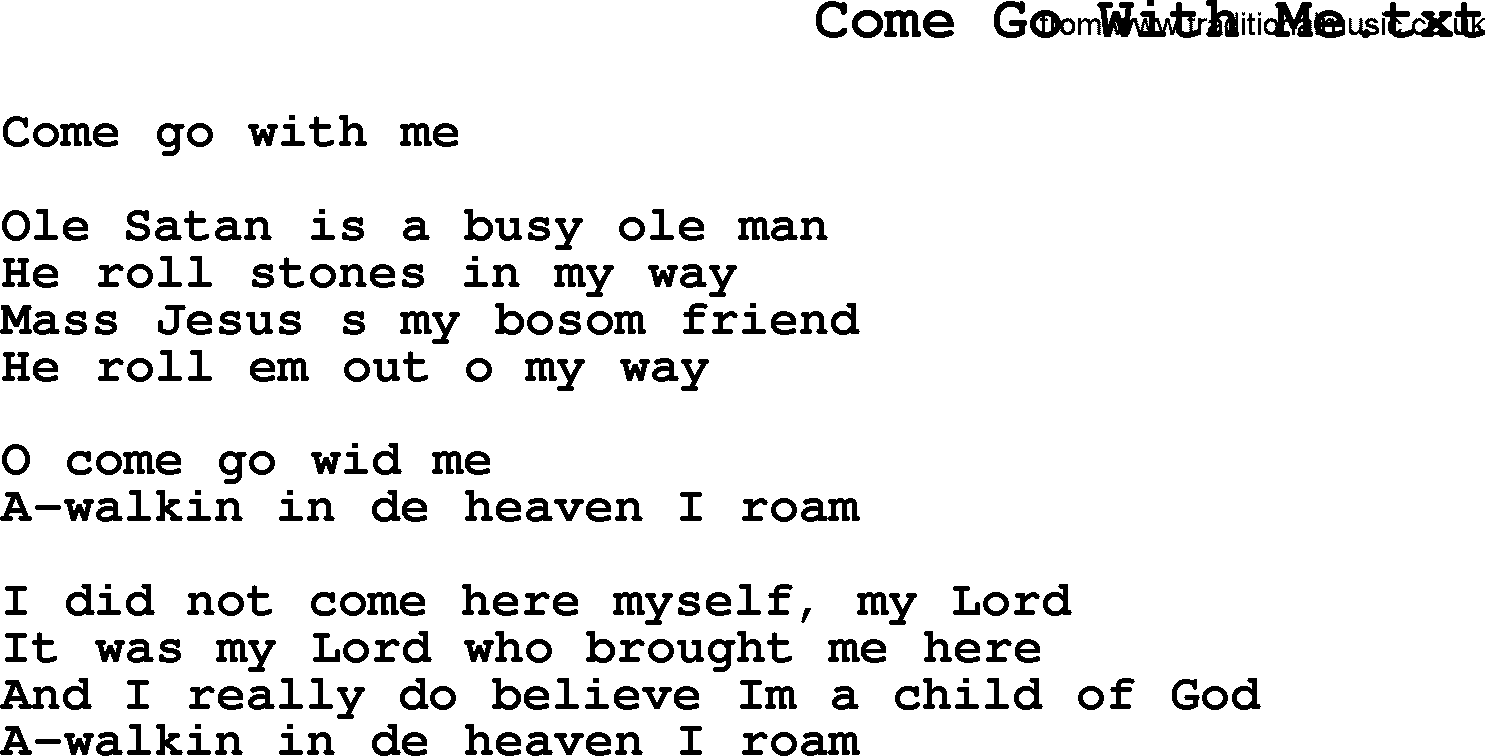 Negro Spiritual Song Lyrics for Come Go With Me