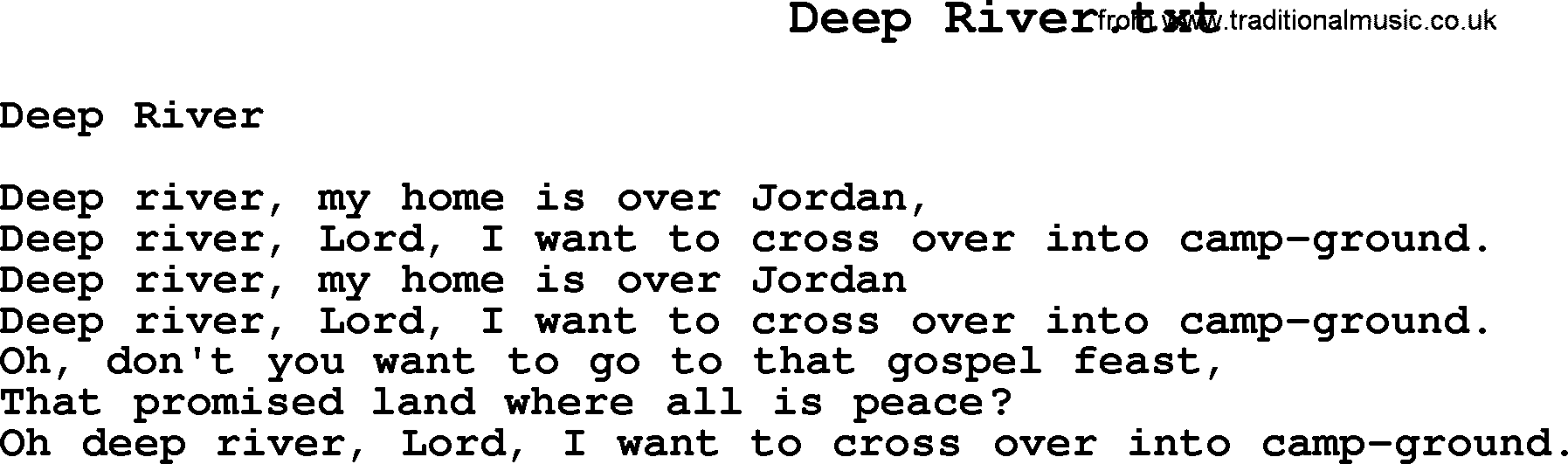 Negro Spiritual Song Lyrics for Deep River