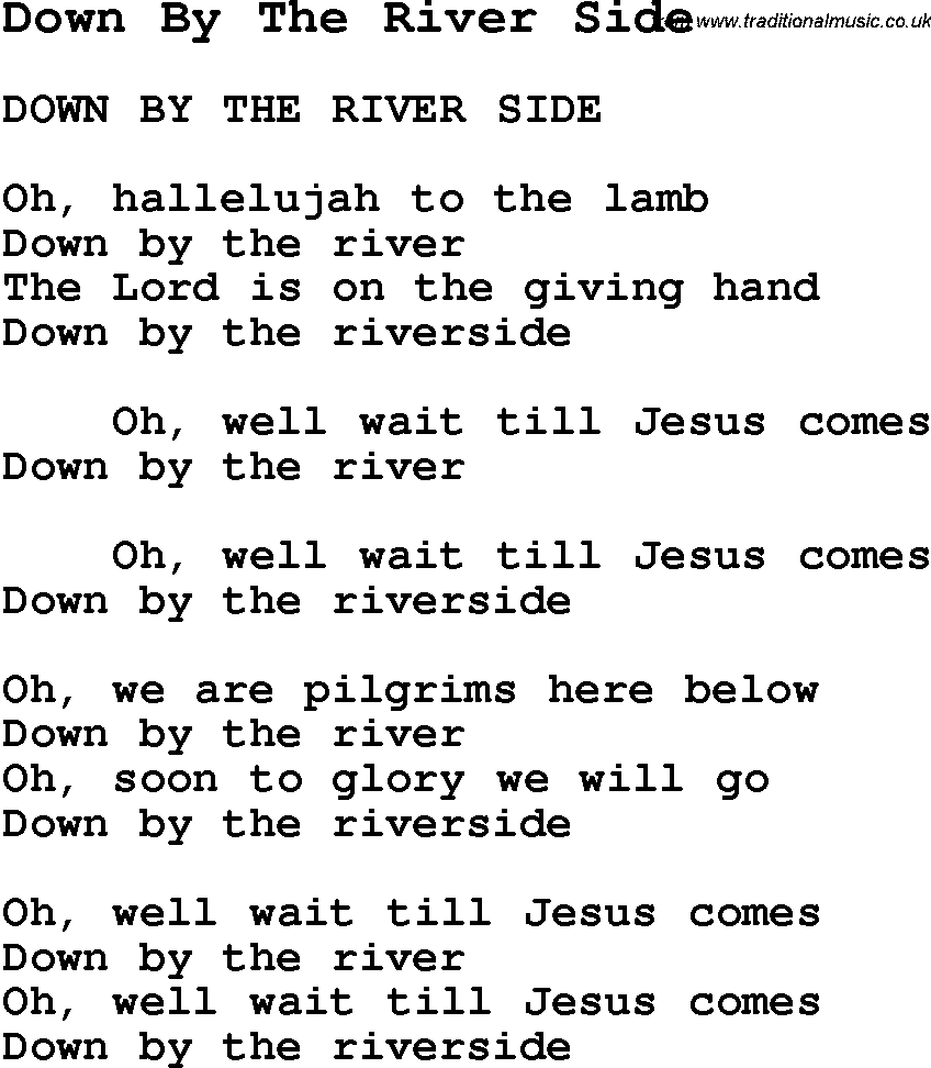 Negro Spiritual Song Lyrics for Down By The River Side
