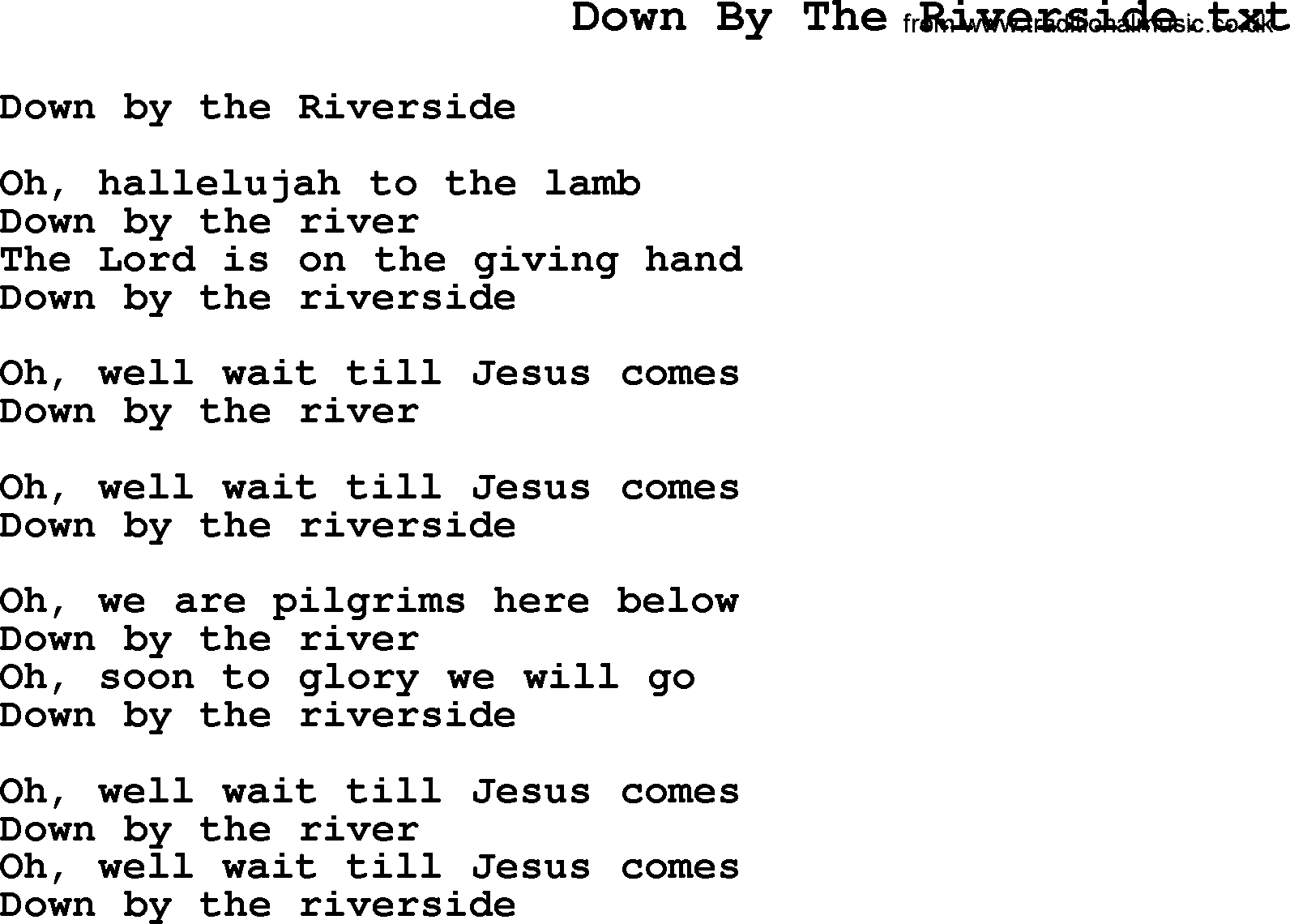 Negro Spiritual Song Lyrics for Down By The Riverside