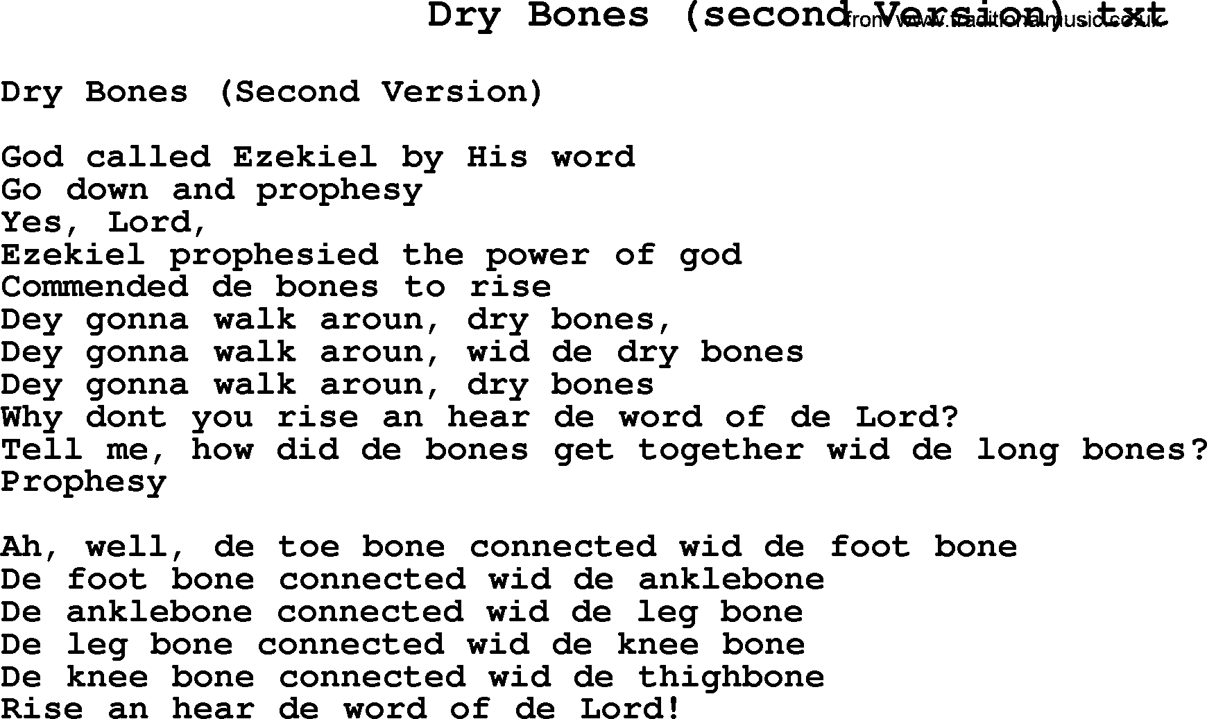 Negro Spiritual Song Lyrics for Dry Bones(2)