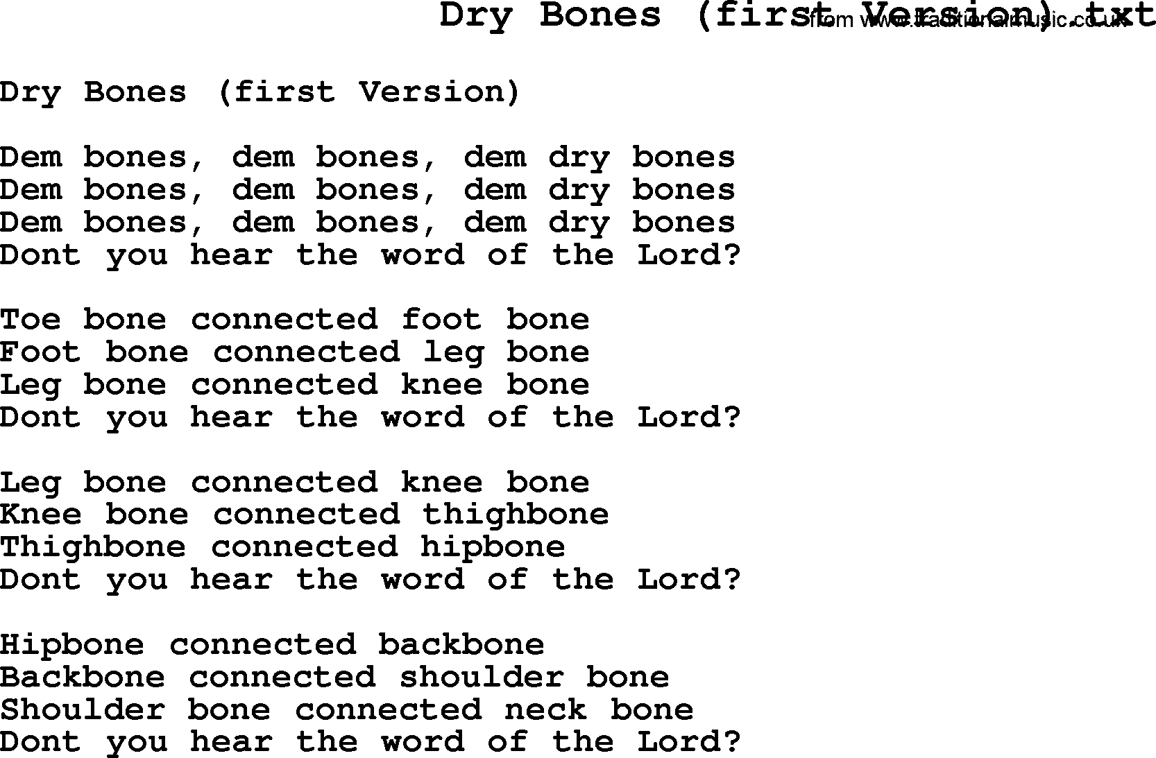 Negro Spiritual Song Lyrics for Dry Bones (1)