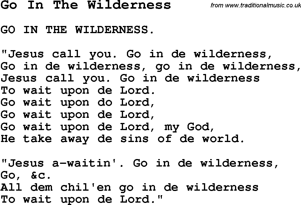 Negro Spiritual Song Lyrics for Go In The Wilderness