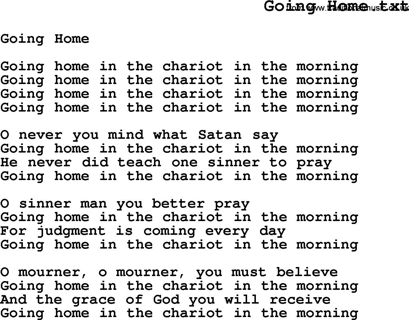 Negro Spiritual Song Lyrics for Going Home