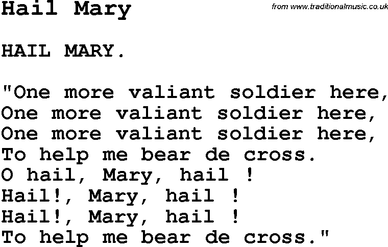 Negro Spiritual Song Lyrics for Hail Mary